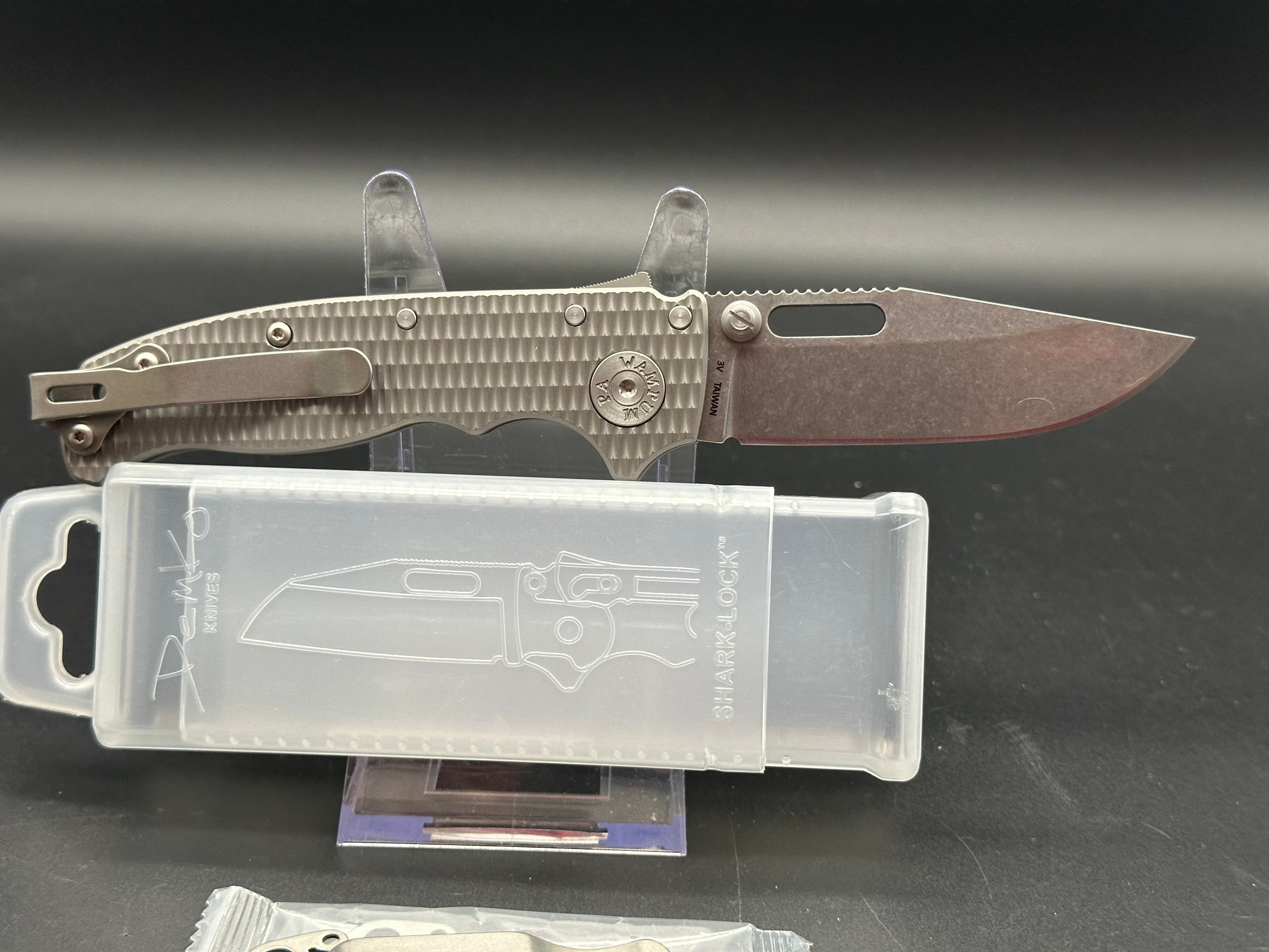 DEMKO AD20.5 Folding Knife - Textured Titanium Handle with Shark Lock & 3V Steel Blade - EDC, Outdoor Survival, Camping, Hunting Gear