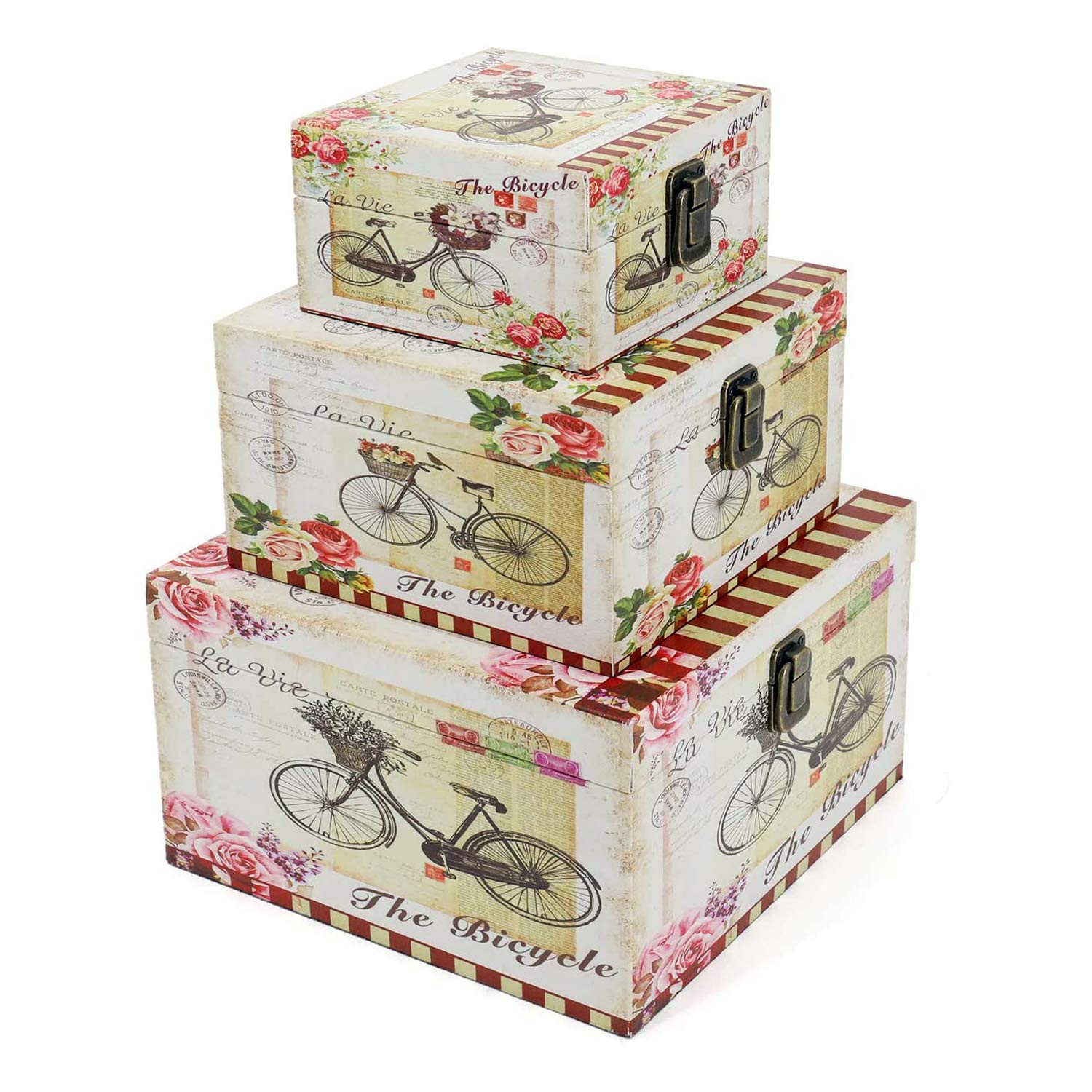 Vintage Wooden Storage Box Set of 3 - Rustic Decorative Nesting Boxes with Lid & Latch for Home Decor - Organize Jewelry, Photos, Cash & Keepsakes - Perfect for Bedroom, Living Room & Office Storage Solutions