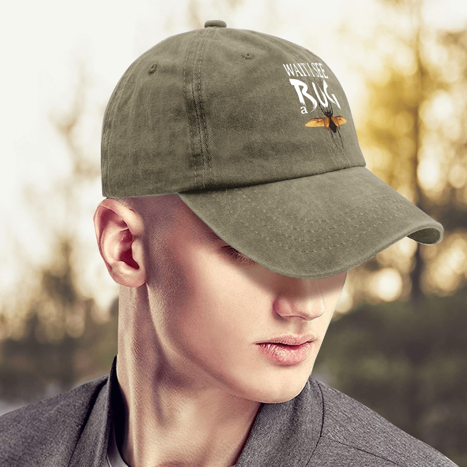 Custom 'Wait I See A Bug' Embroidered Mexico Hat - Pigment Black Baseball Cap for Men, Unique Gift for Boyfriend, Golf & Outdoor Activities