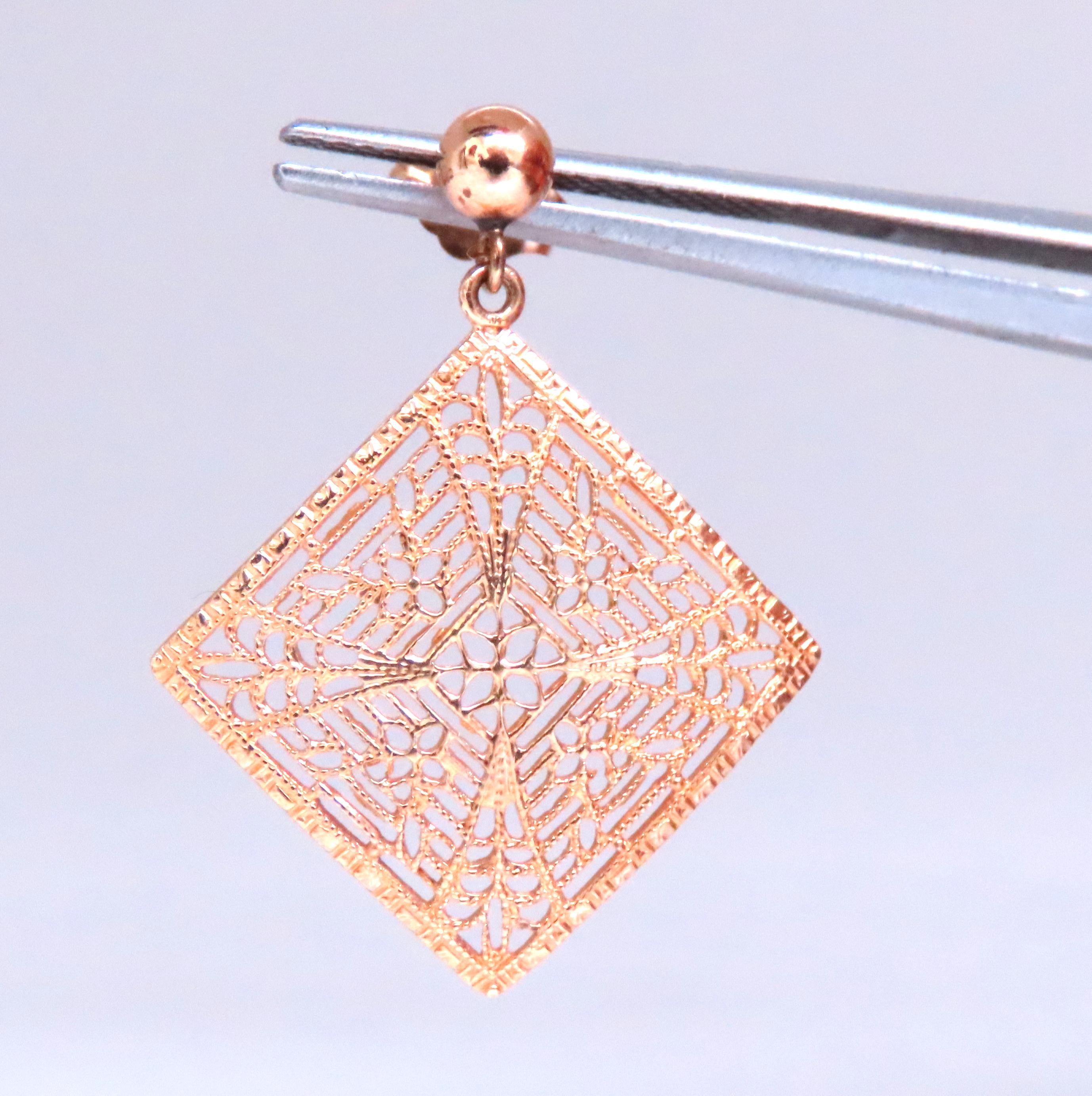 14K Gold Square Web Dangle Earrings for Women - Elegant Fashion Jewelry Gift for Parties, Weddings & Special Occasions
