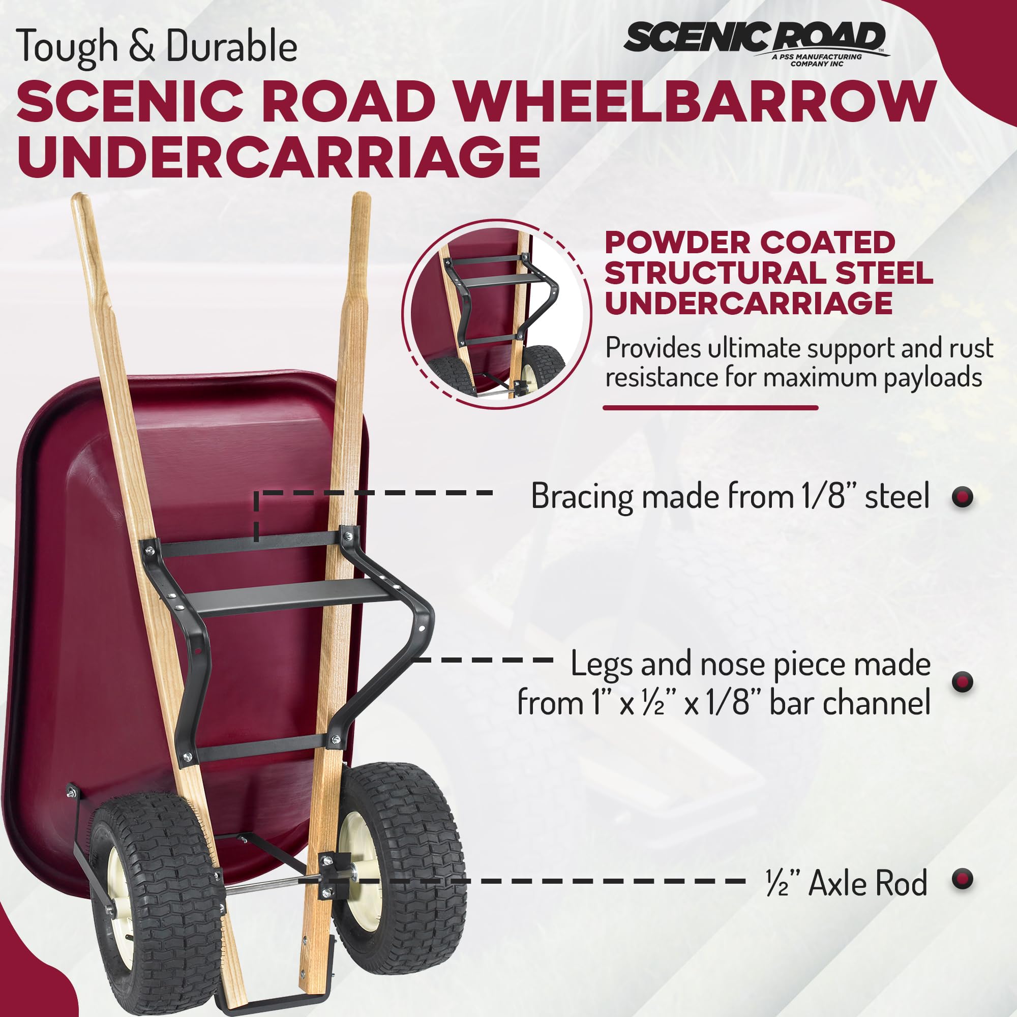 SCENIC ROAD Heavy Duty 6 Cu Ft Dual-Wheel Wheelbarrow with 16