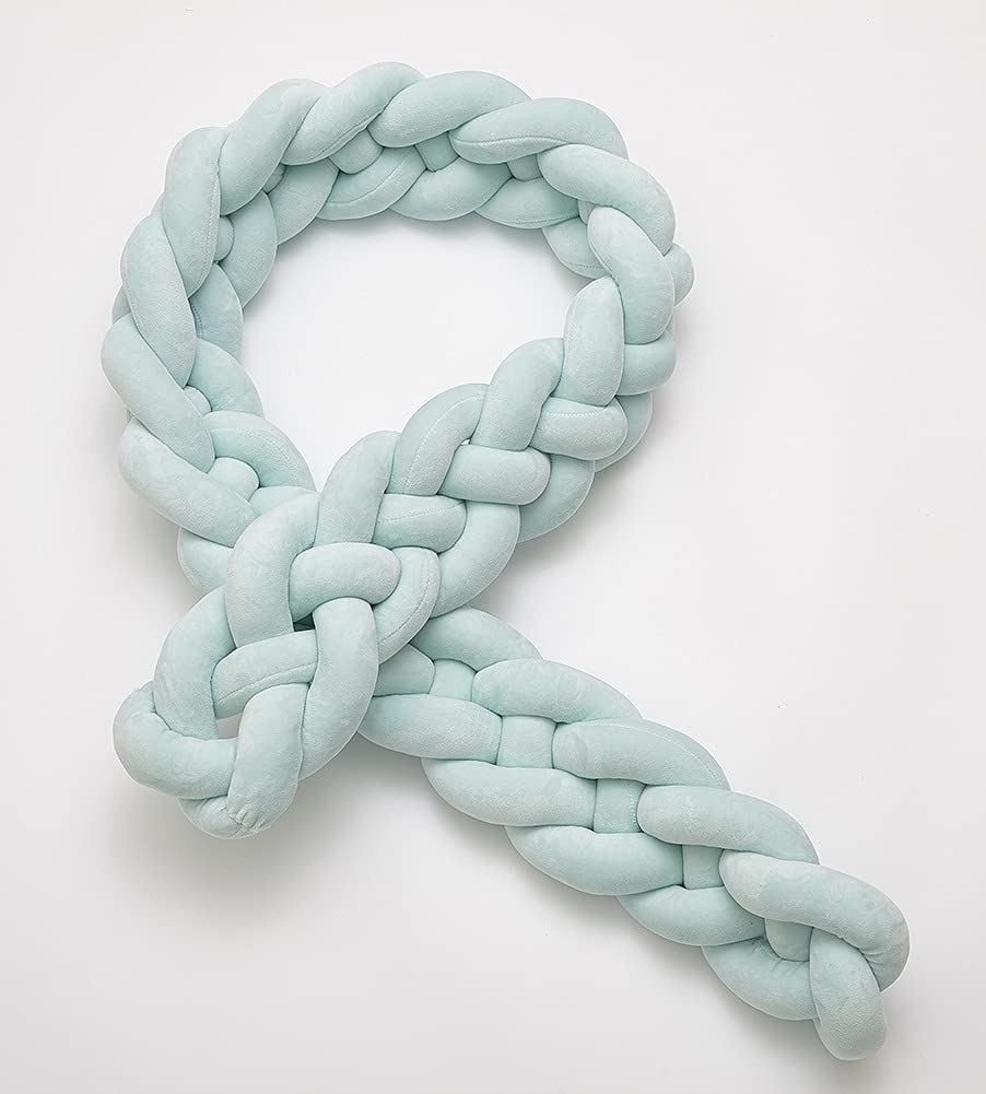 Handmade Braided Knit Plush Throw Pillow - Soft Round Knot Cushion for Couch, Sofa & Bed Decor - Mint Green, 86 Inch - Includes Laundry Bag - Perfect for Living Room, Nursery & Cozy Home Decor