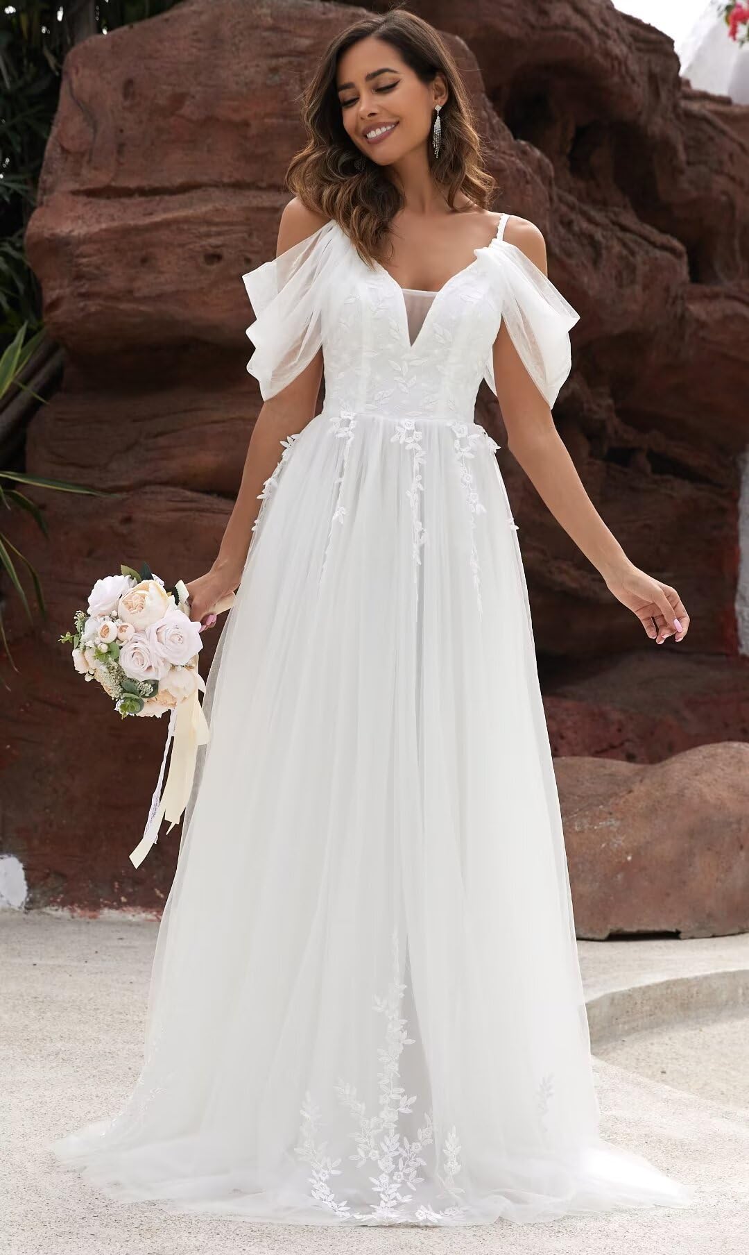 YMFFW Boho Wedding Dresses 2024 | A-Line Tulle Lace Bridal Gowns for Beach & Outdoor Weddings | Plus Size Bride Dresses | Perfect for Boho, Beach & Destination Weddings