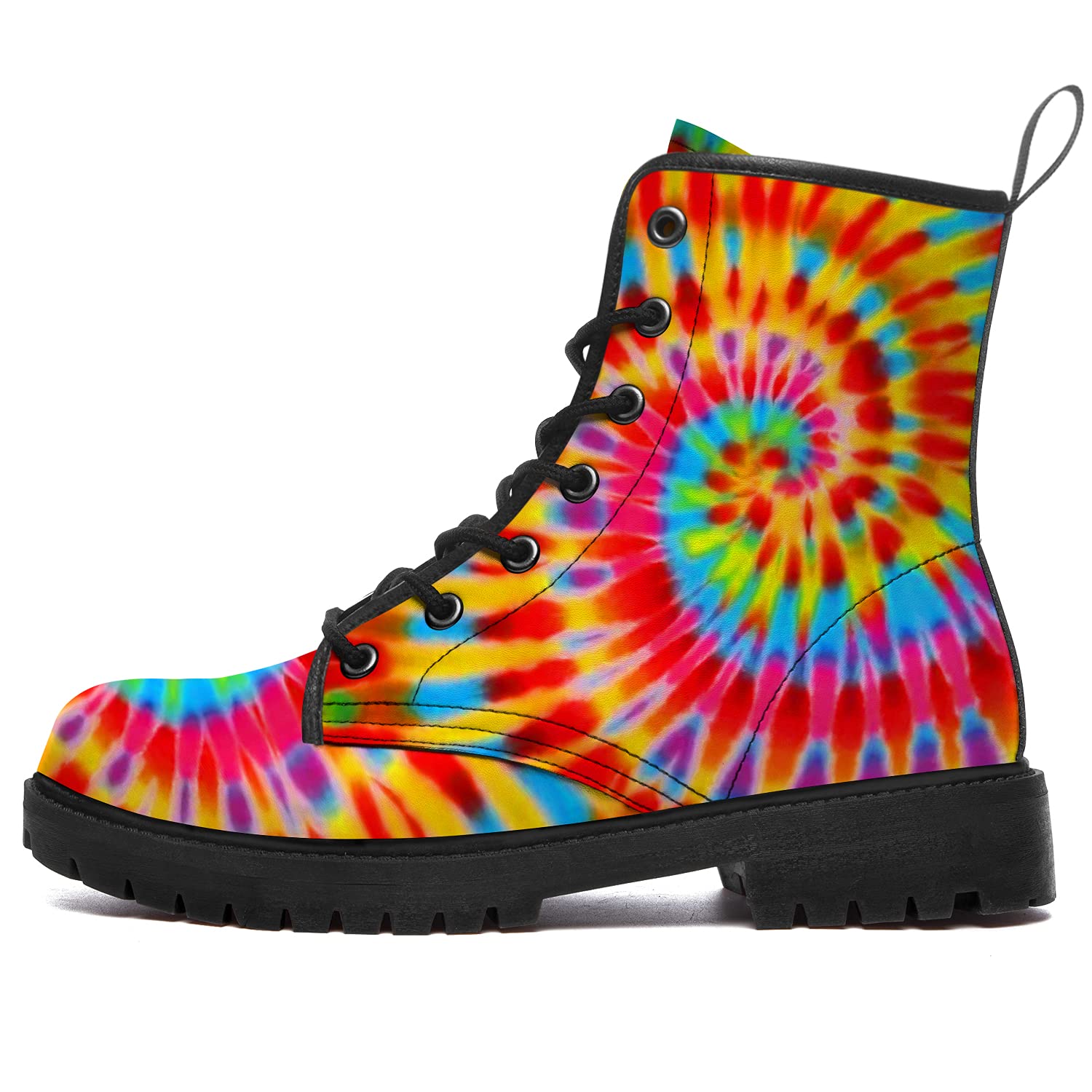 Tie Dye Combat Boots for Women & Men - Waterproof Vegan Leather Ankle Boots with Lace-Up Design - Casual Short Booties for Everyday Wear - Perfect Gift for Him & Her - Ideal for Music Festivals, Street Style & Outdoor Adventures