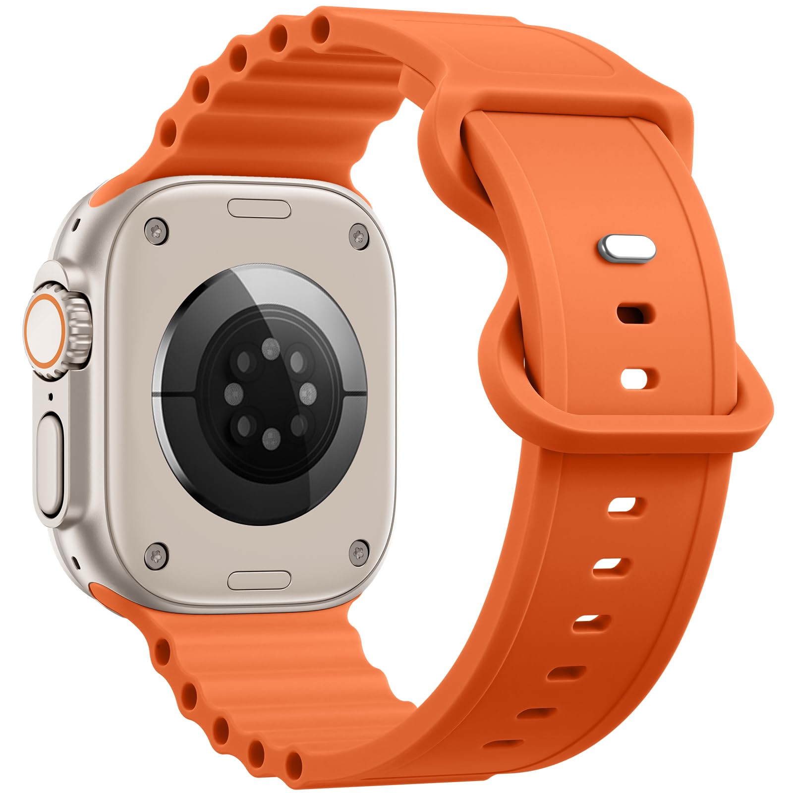 Getino Ocean Sport Band - Soft Breathable Waterproof Silicone Strap for Apple Watch Ultra 2/Ultra/Series 9/8/7/6/5/4/SE - Compatible with 44mm 45mm 42mm 49mm - Perfect for Swimming, Running & Outdoor Activities (Orange)