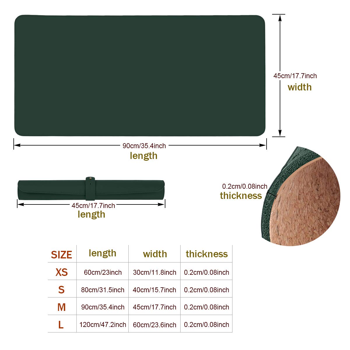 Eco-Friendly Cork & Leather Desk Mat - Waterproof Office Pad for Work & Gaming (Green, 35x18Inch)