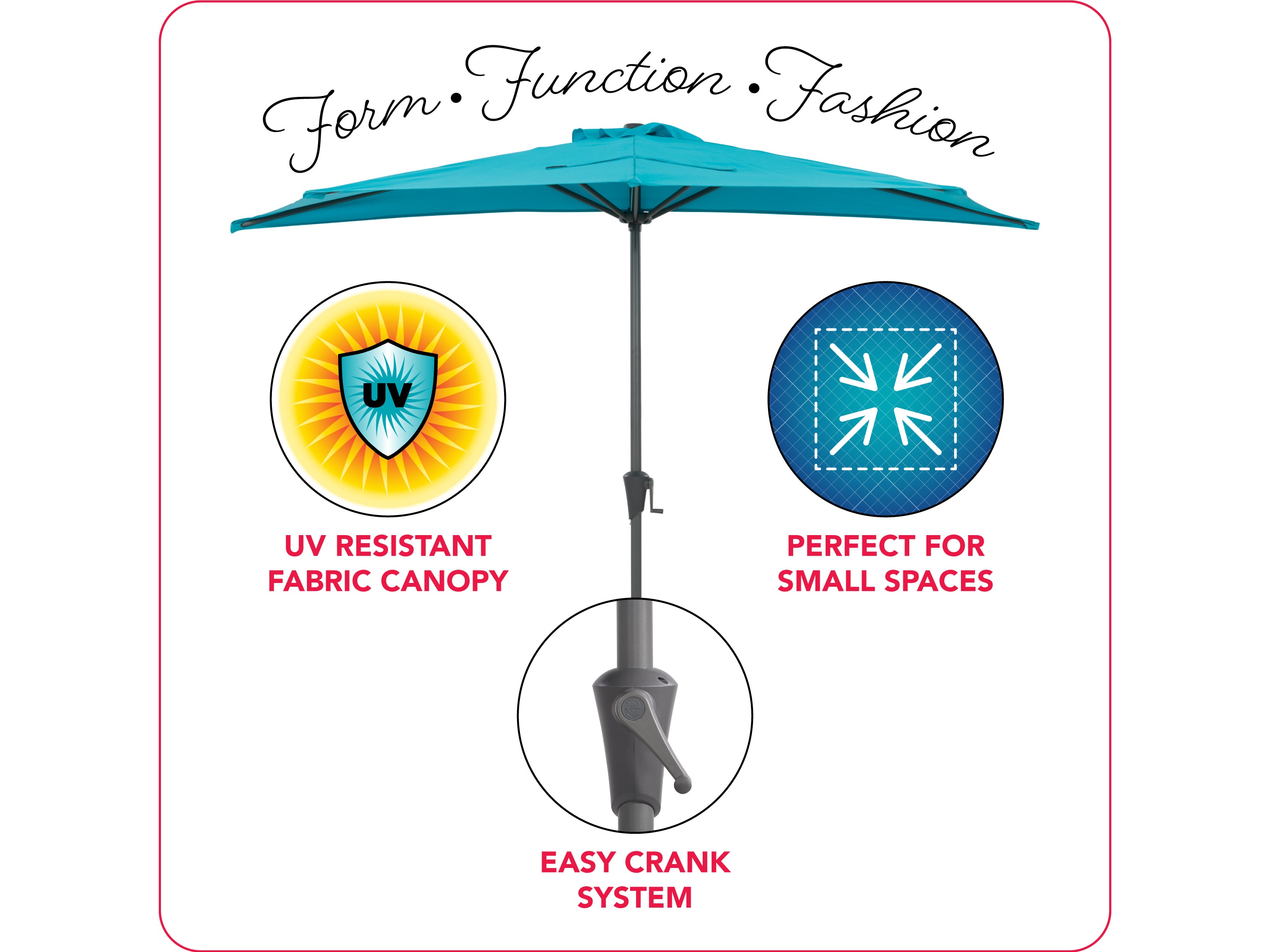 8.5ft Turquoise Half Umbrella - UV Protection Outdoor Patio Umbrella for Pool, Beach, Garden & Backyard - Waterproof Sun Shade for Relaxing in Style