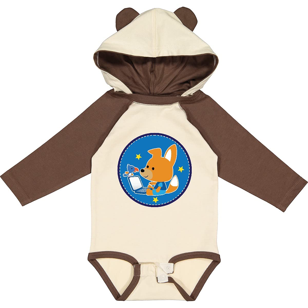 Inktastic Fox and Computer Graphic Long Sleeve Baby Bodysuit for Boys - Soft Cotton Creeper for Playtime, Daycare & Family Photos