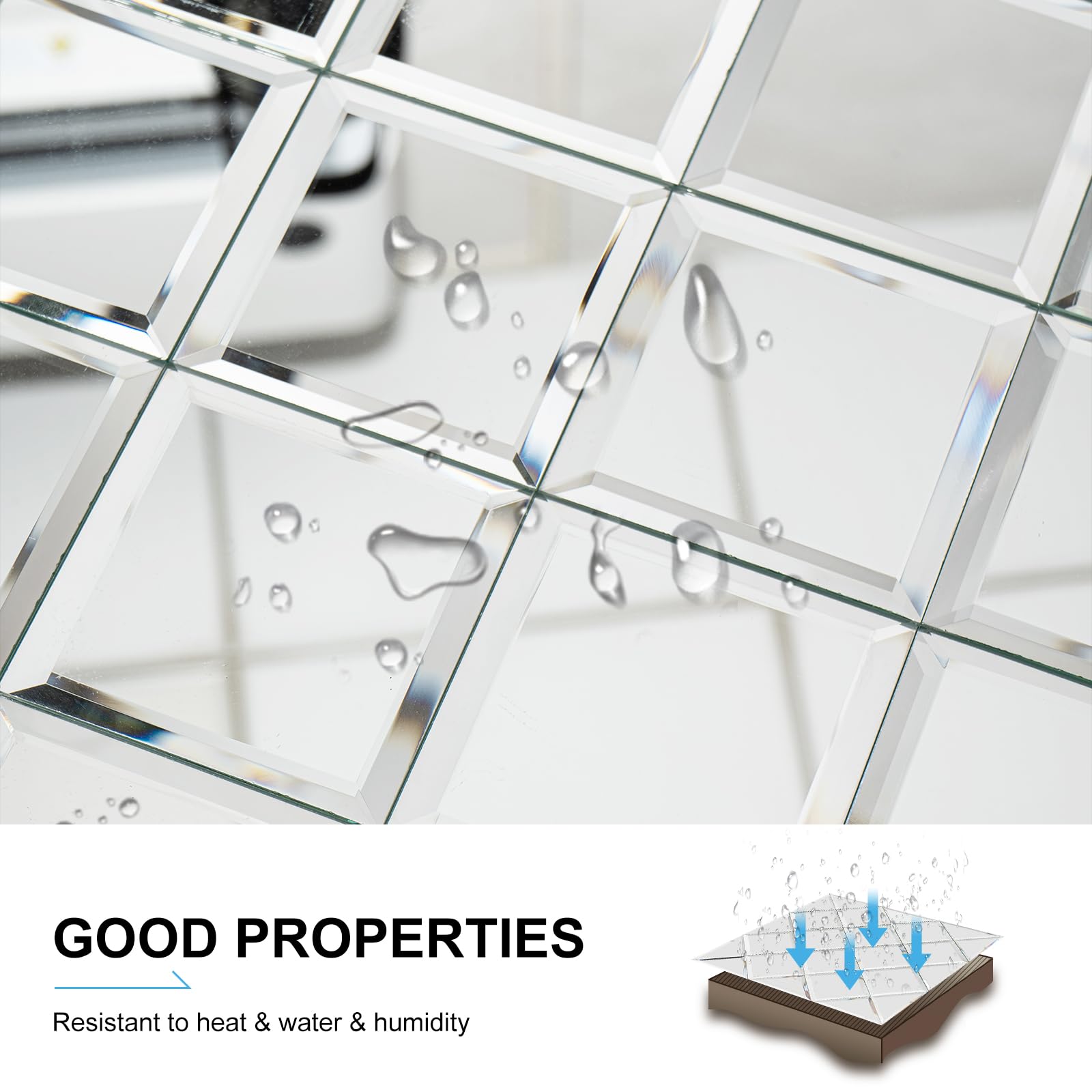 Self-Adhesive Peel and Stick Mirror Tiles - 6 Pack Glass Mosaic Tiles for Kitchen Backsplash, Bathroom Wall Decor, Vanity & Bedroom Accent - Easy DIY Home Improvement & Decorative Wall Stickers