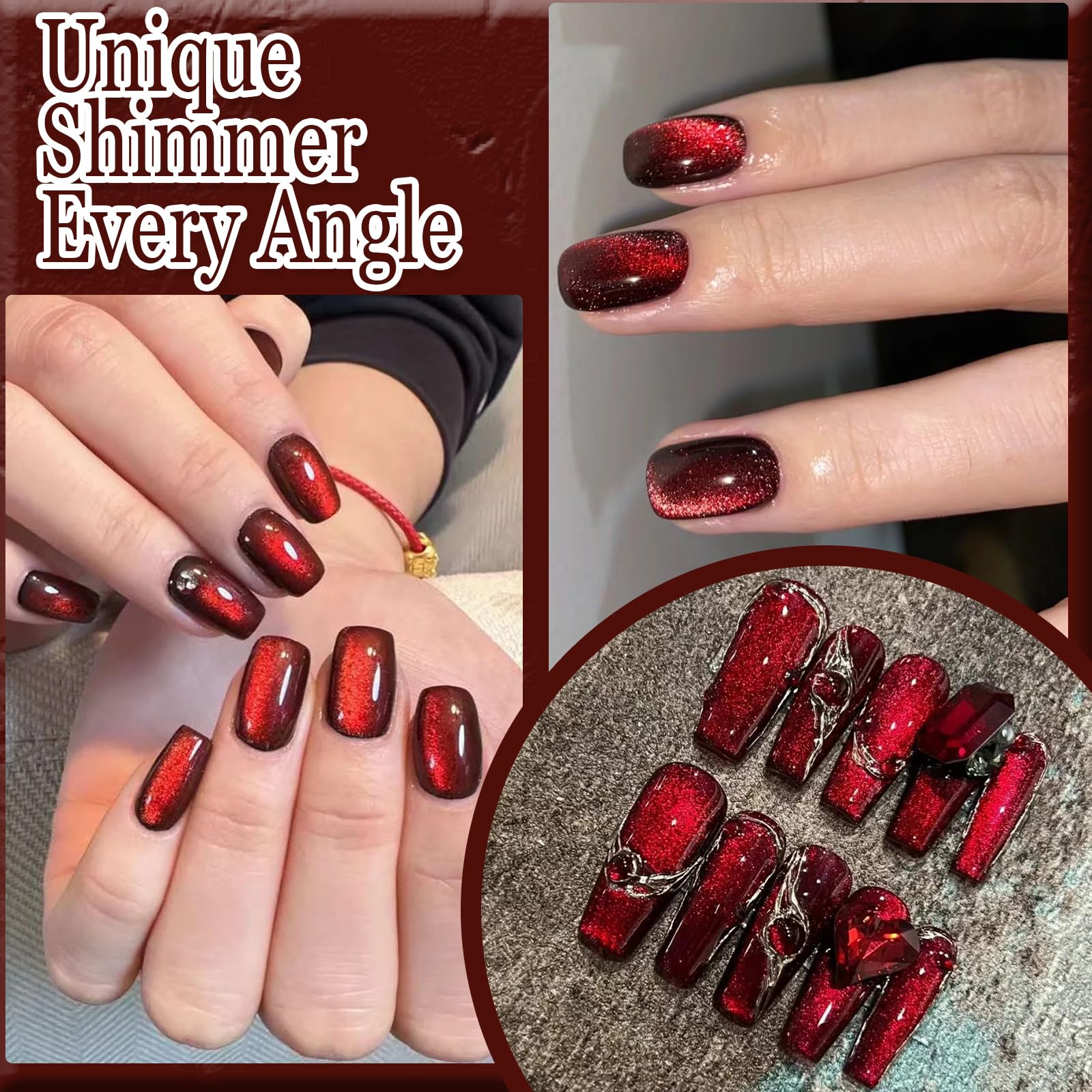 Cat Eye Gel Nail Polish - Blood Red UV/LED Gel Polish with Magnet Stick (10ml/0.35oz) for DIY Nail Art | Long Lasting & Vibrant Colors | Perfect for Summer Manicures, Parties & Special Occasions