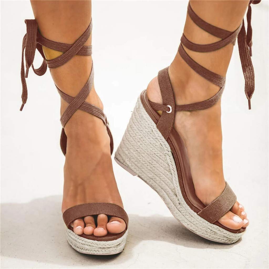 Women's Wide Width Wedge Sandals with Ankle Strap - 2020 Fashion Summer Beach Shoes, Open Toe Espadrille Platform Sandals for Walking, Vacation & Outdoor Activities