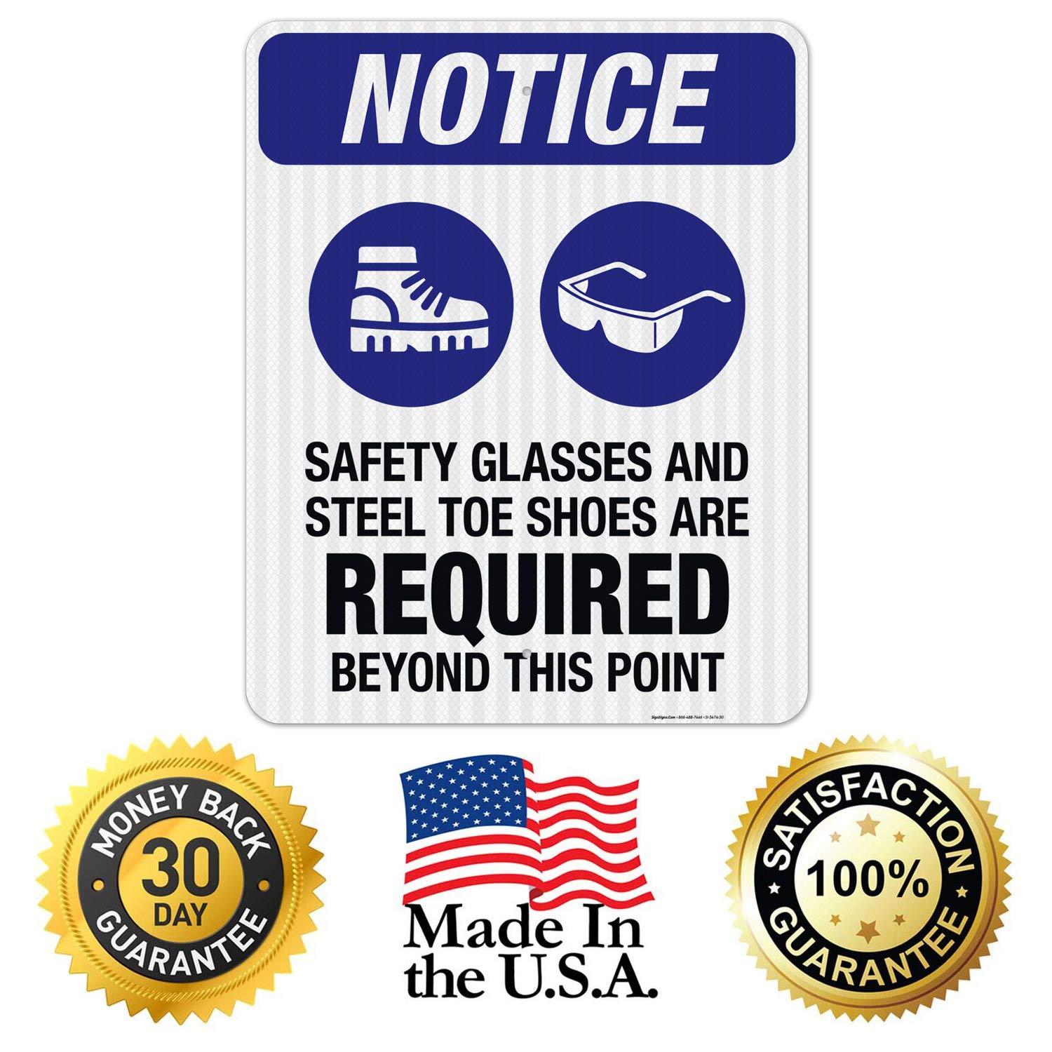OSHA Safety Sign - 'Safety Glasses & Steel Toe Shoes Required Beyond This Point' - 24x30 Inches, 3M EGP Reflective .080 Aluminum, Fade Resistant for Indoor/Outdoor Use - Made in USA - Perfect for Construction Sites, Warehouses & Industrial Areas
