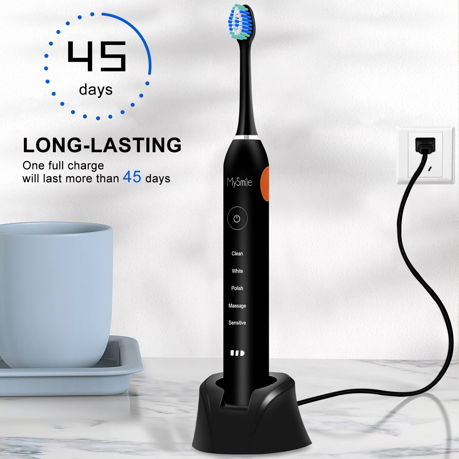 MySmile Rechargeable Electric Toothbrush for Adults - Sonic Toothbrush with 6 Brush Heads, Travel Case, 5 Cleaning Modes & Smart Timer (48,000 VPM) - 10X More Powerful Than Manual Toothbrush - Perfect for Travel, Home & Daily Oral Care