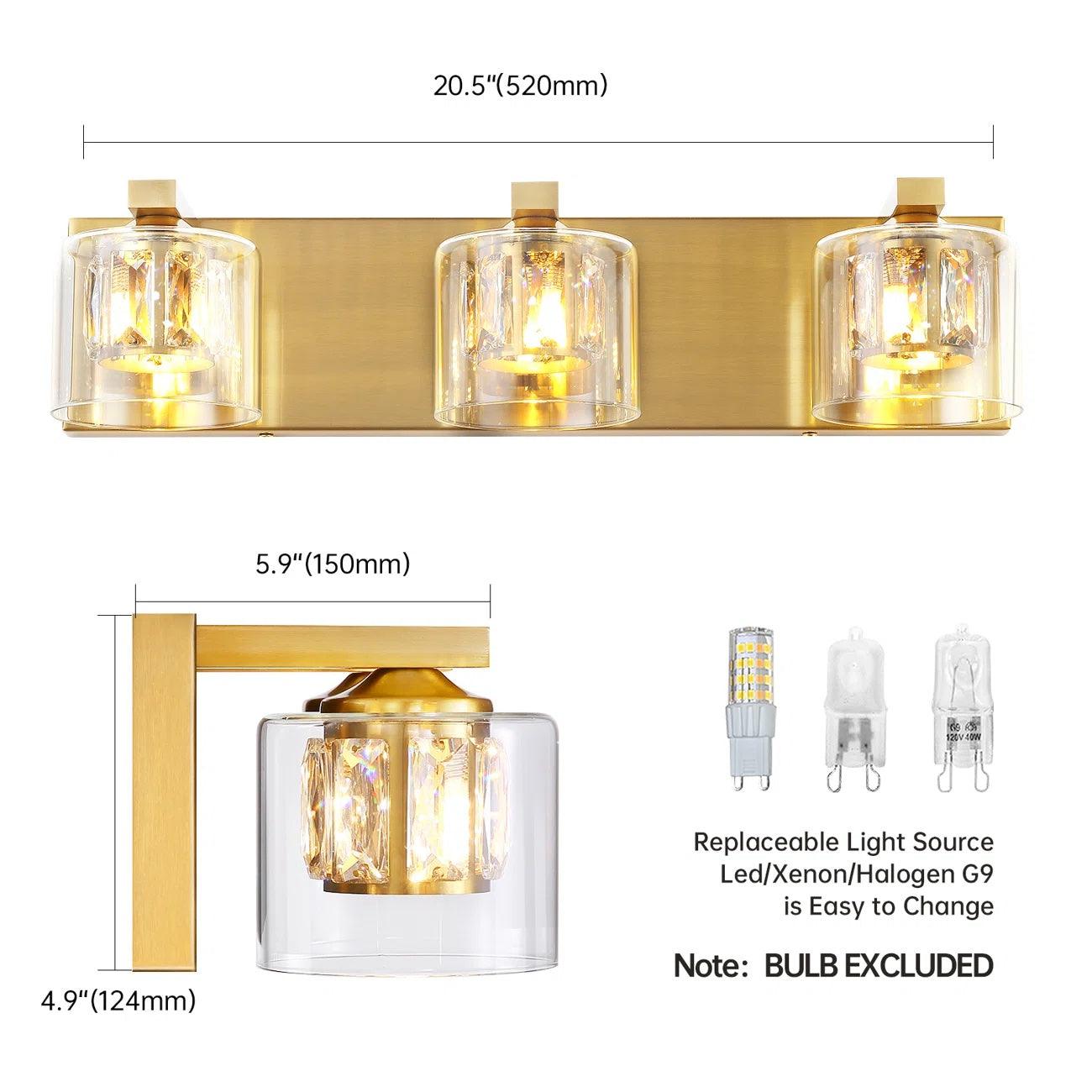 Kolt Modern 3-Light Bathroom Vanity Light Fixture - Brushed Nickel Finish for Bathroom, Powder Room & Dressing Area Lighting