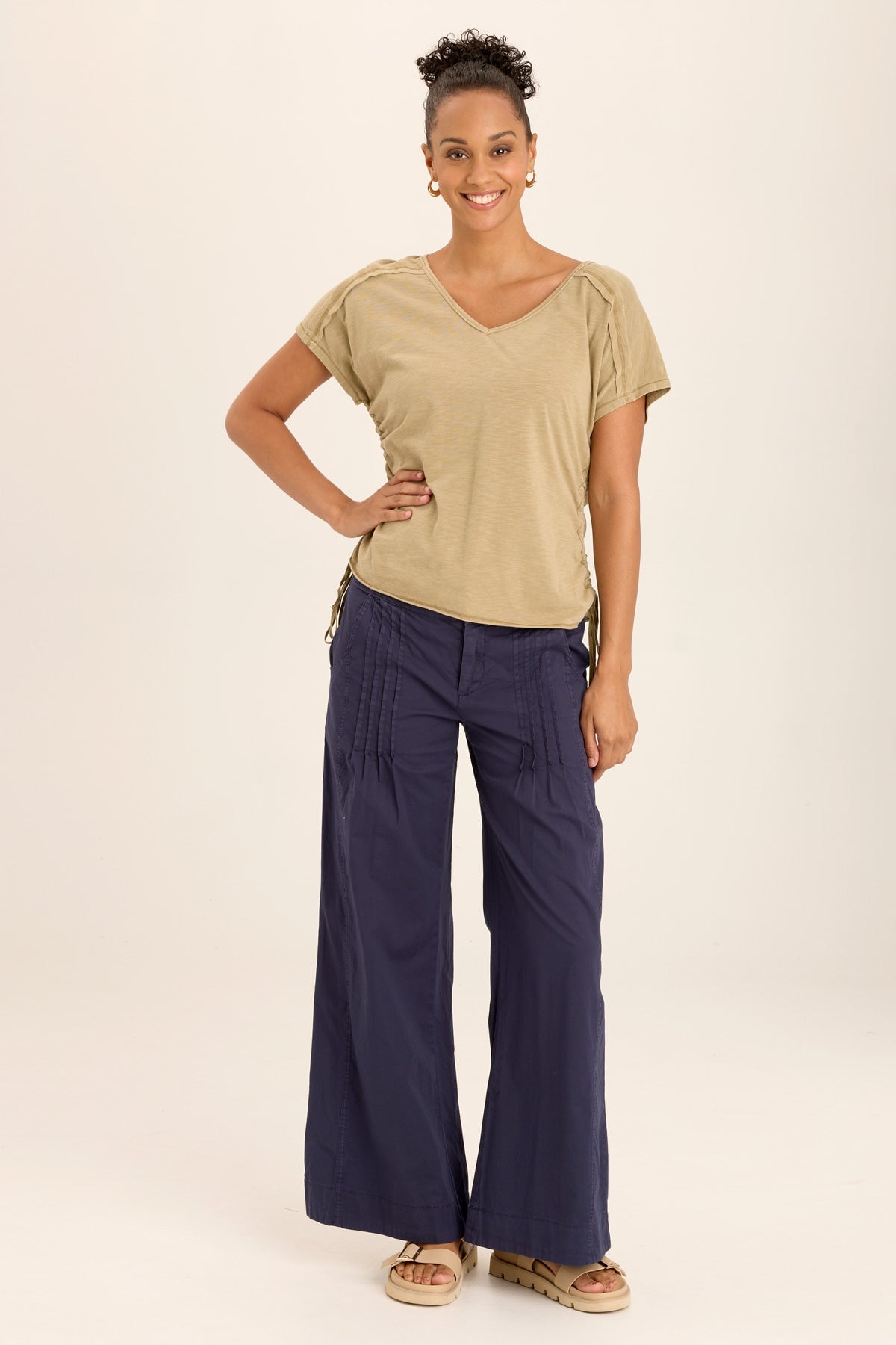 Diggory Cinched Cord V-Neck Jersey Tee for Women - Soft Stretchy Casual T-Shirt - Perfect for Everyday Wear, Layering & Outfits