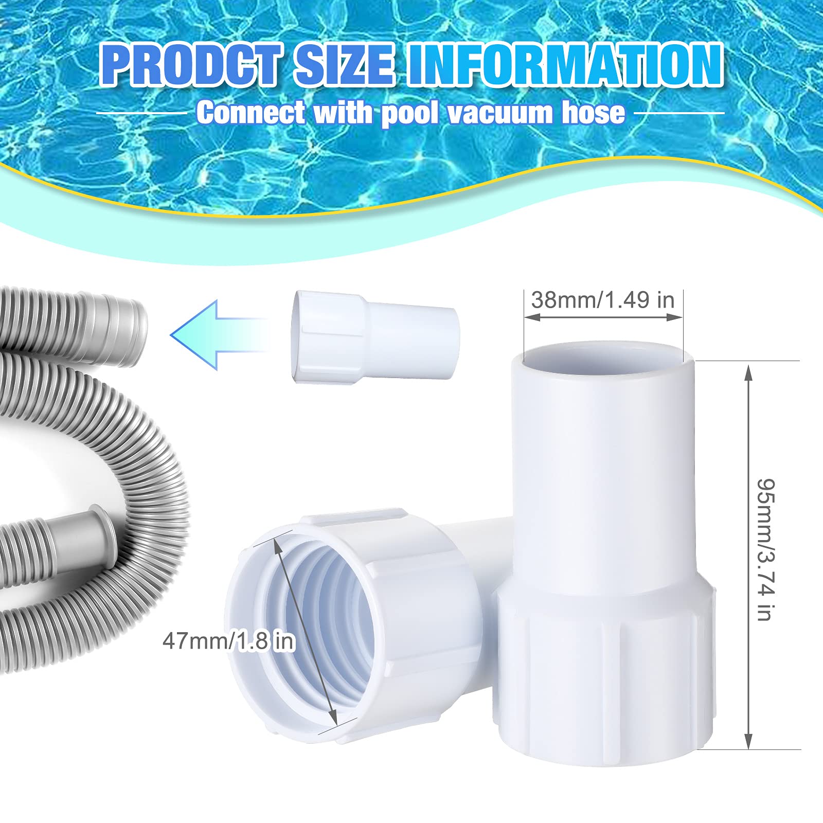 1-1/2 Inch Pool Vacuum Hose Cuff - 4 Pack Swimming Pool Replacement Threaded Connectors for Spiral Wound Vacuum Hoses - Durable Pool Cleaning Accessories to Repair Hose Ends & Connect Vacuum Heads - Perfect for Inground & Above Ground Pool Maintenance