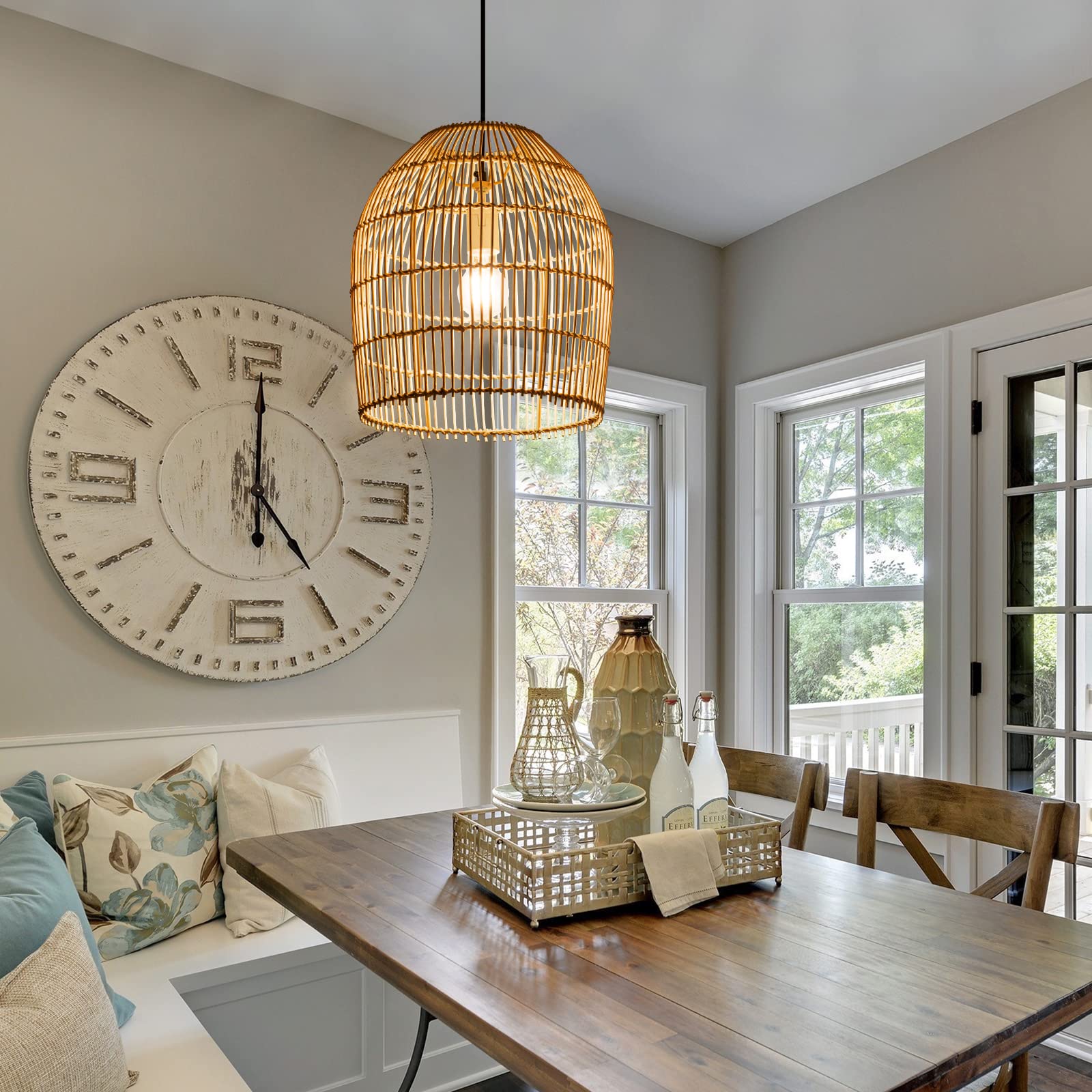 Handwoven Bamboo Rattan Pendant Light - 11.81