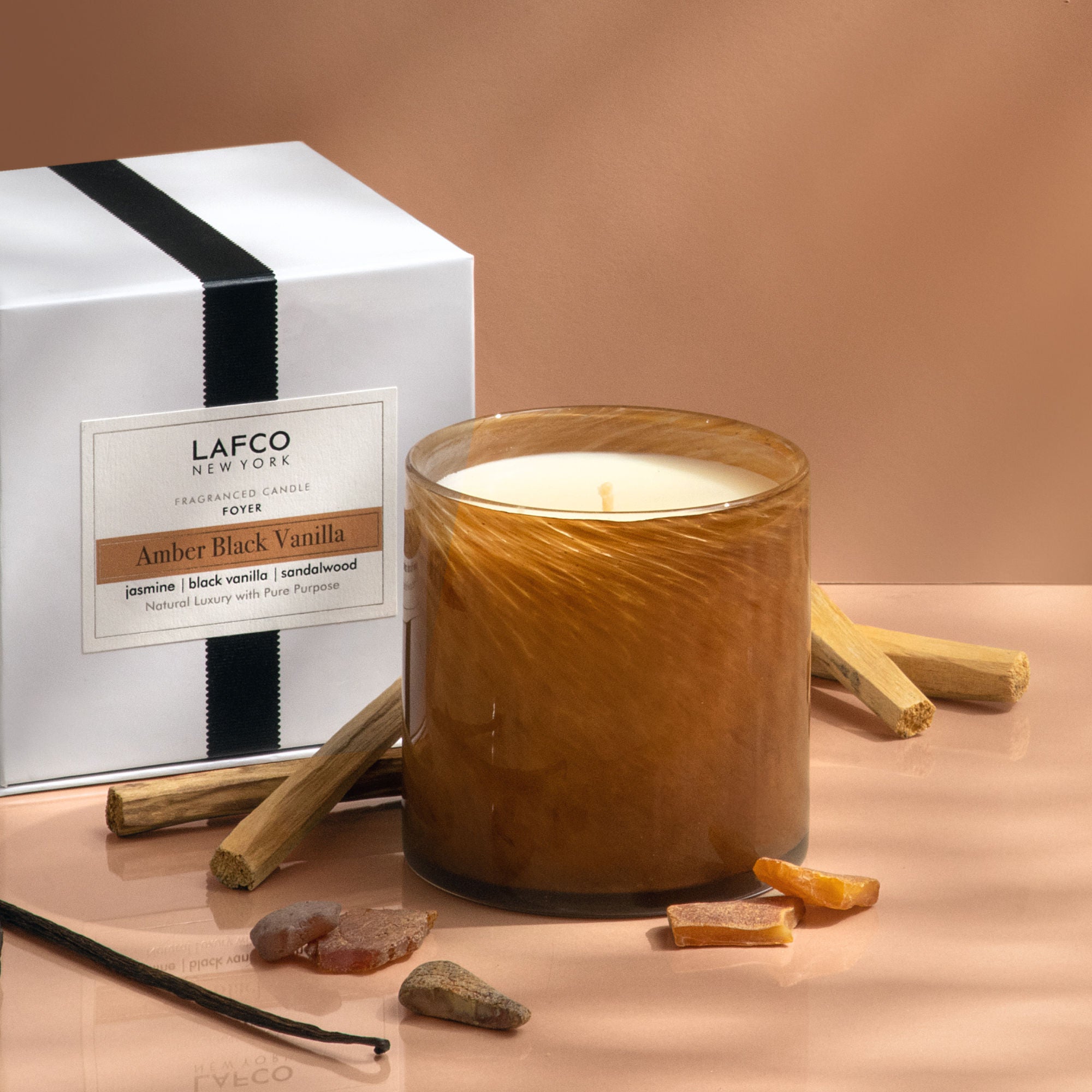 Amber Black Vanilla Signature Scented Candle - Handmade Soy Wax Candle for Home, Relaxation & Romantic Ambience - Perfect for Bedroom, Bathroom & Gift Giving