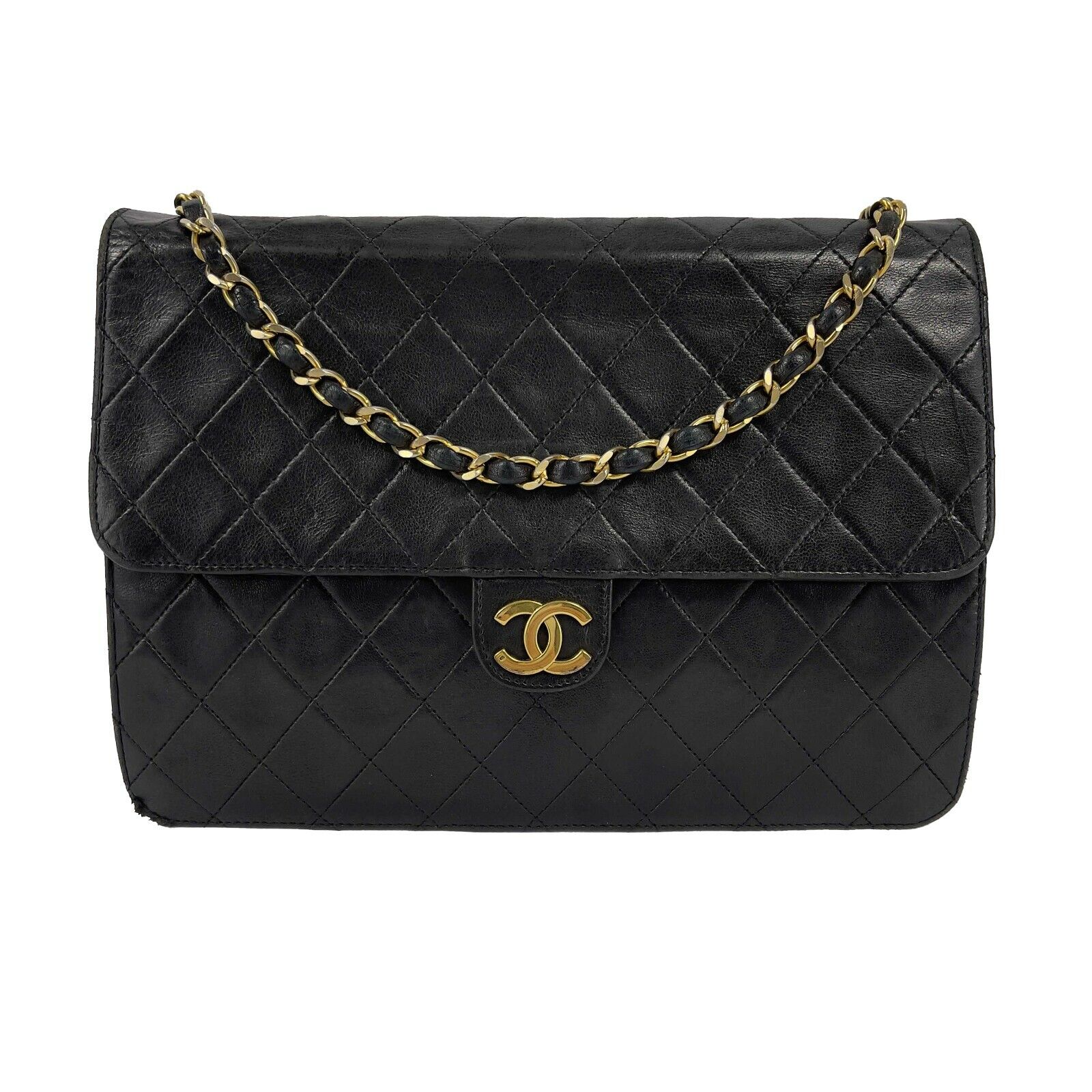 Vintage CHANEL Medium Black Matelasse Quilted Shoulder Bag with CC Logo - Classic Luxury Handbag for Women, Perfect for Date Night, Office & Special Occasions