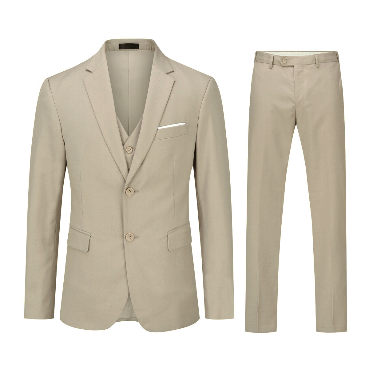 3 Piece Notched Lapel Casual Suit for Men in Beige - Perfect for Business Meetings, Weddings & Formal Events