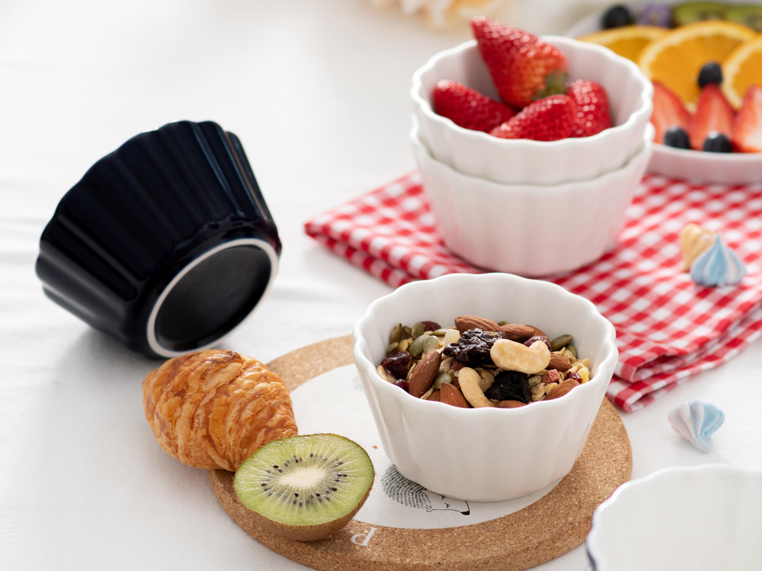 6-Piece 4 oz Porcelain Ramekins Set - Oven Safe Baking Dishes for Souffle, Custard, Creme Brulee - Perfect for Desserts, Snacks & Meal Prep - White