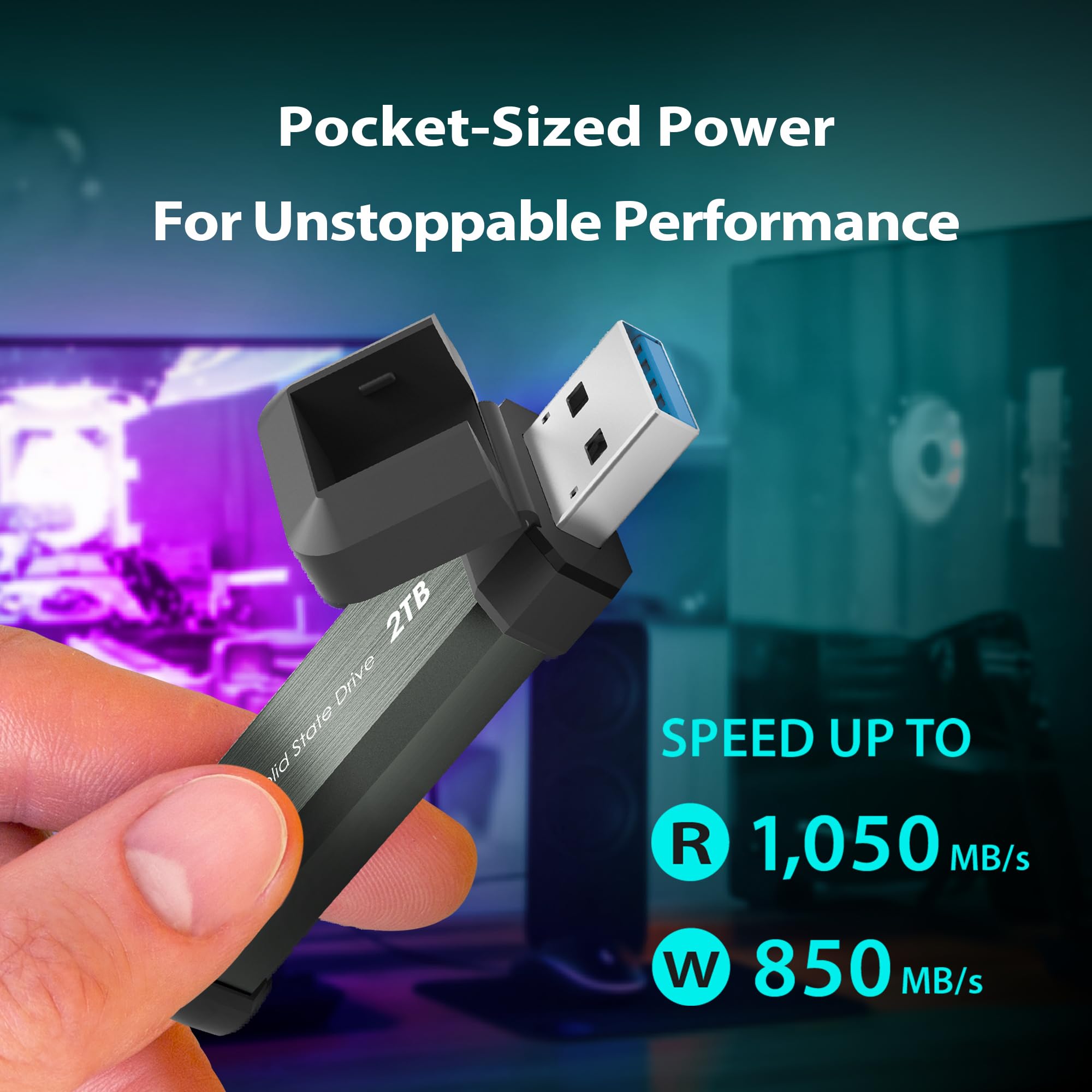 Silicon Power 1TB MS70 High-Speed Portable External SSD - USB 3.2 Gen 2 with Type-C Adapter - Perfect for Gaming, Photography & Data Backup