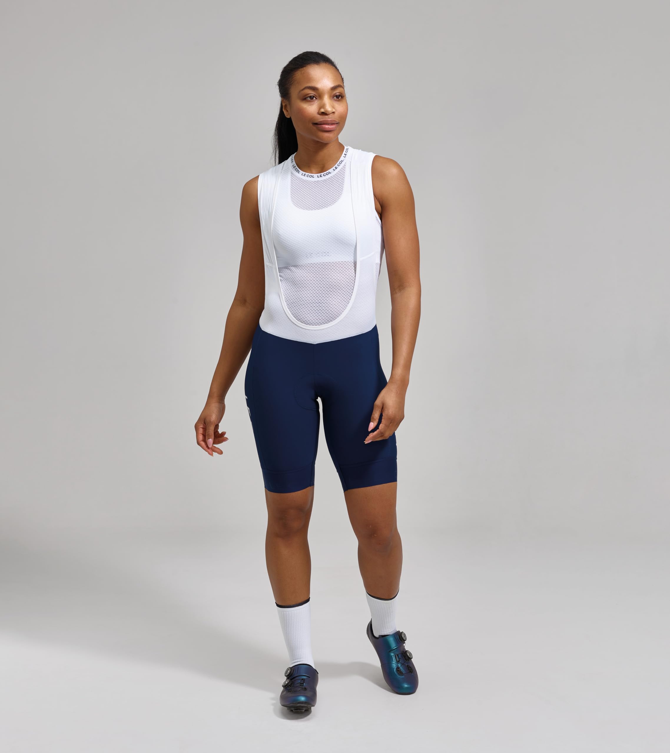 Women's Pro Bib Shorts II - Padded Chamois Cycling Shorts with Lightweight Breathable Fabric for Road & Mountain Biking | US Size Medium (Alpha, Regular Fit) in Navy/White | Perfect for Long Distance Rides & Training Sessions