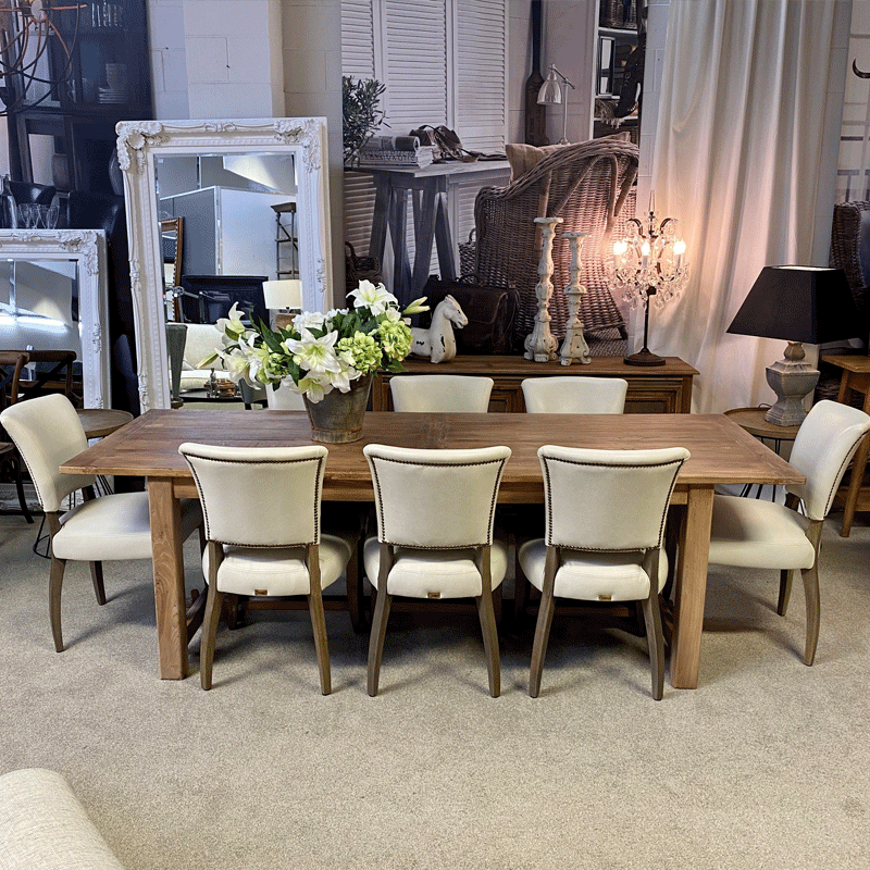 Loire Elm Dining Table 240cm - Solid Wood Farmhouse Dining Table for 8-10 - Perfect for Family Gatherings & Dinner Parties