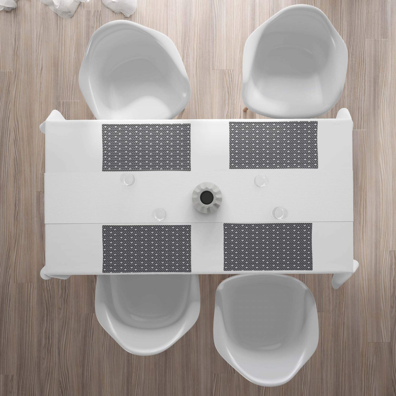 Ambesonne 4-Piece Bunny Rabbit Placemats Set - Greyscale Art Design, Washable Fabric Table Mats for Dining Room Decor, Standard Size (Pale Grey & Charcoal Grey) - Perfect for Easter, Spring Decor & Everyday Table Setting