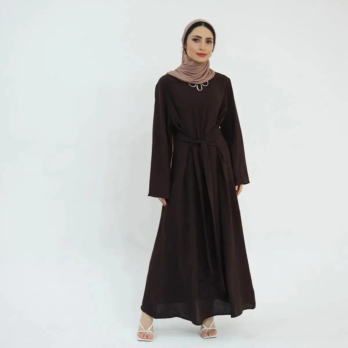 Elegant Wrinkle-Free Tie Front Muslim Abaya Dress for Women - Modest & Stylish Prayer Dress for Daily Wear, Mosque, and Special Occasions