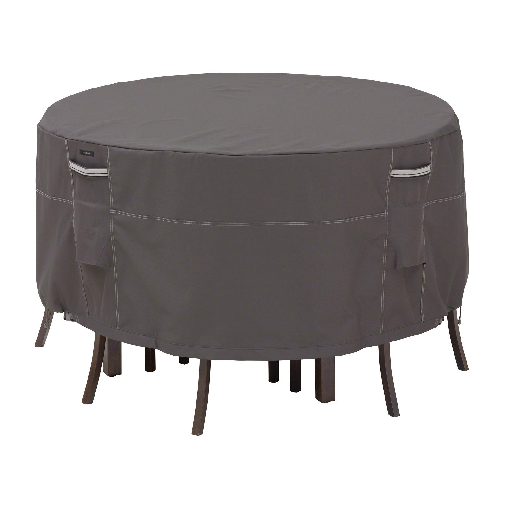 Classic Accessories Ravenna Waterproof Patio Table and Chair Cover - Taupe, Small, Round - Outdoor Furniture Protection for Garden, Deck, and Backyard Use