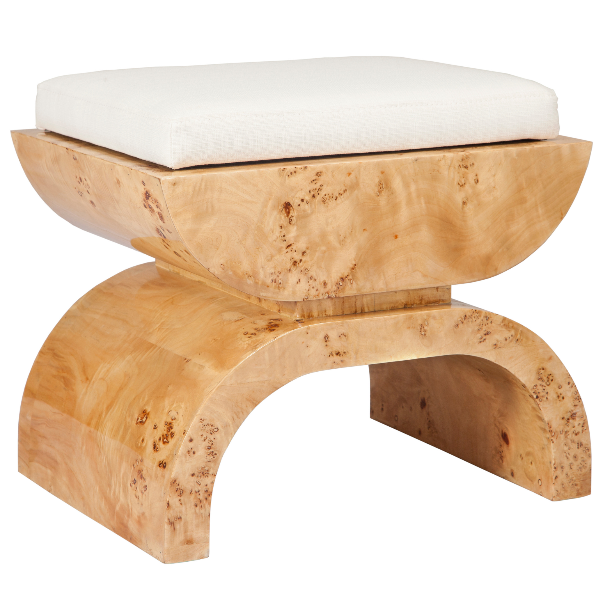 Biggs Burl Wood Stool with White Linen Cushion - Rustic Bar Stool for Kitchen Island, Dining Room & Home Decor | Handcrafted Wooden Seat with Comfortable Cushion
