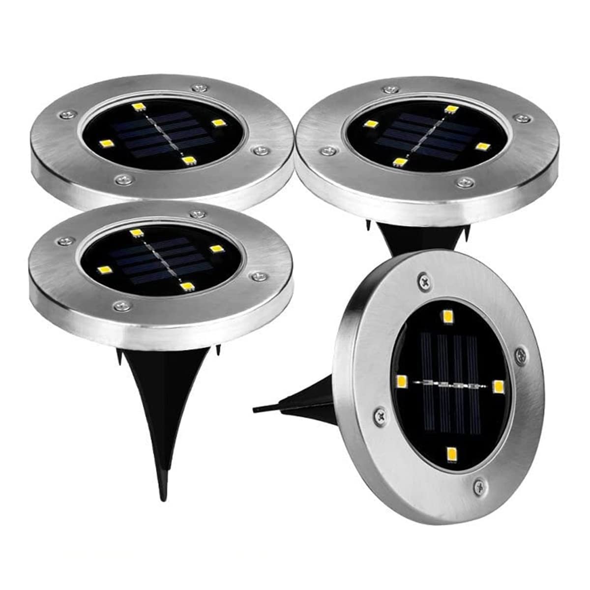 12 Pack Solar Garden Lights Outdoor - IP65 Waterproof 4 LED 100LM Stainless Steel Pathway Lights for Stairway, Landscape, Walkway, Driveway | Dusk to Dawn Auto On/Off | Weather Resistant Solar Powered Decorative Lighting