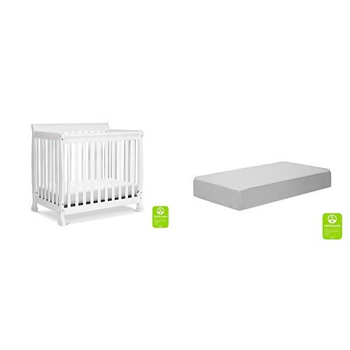 Davini Kalani 4-in-1 Convertible Mini Crib to Twin Bed - White Nursery Furniture with Slumber Mini Crib Mattress - Perfect for Small Spaces & Growing Babies