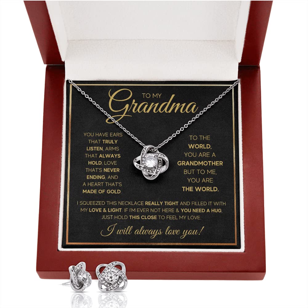 Personalized Grandma Necklace Gift - Engraved Pendant Jewelry with Message Card & Gift Box for Mother's Day, Christmas, Birthday from Granddaughter/Grandson | Elegant Gold Knot Design & LED Box (Perfect for Nana, Nona, or Grandma - Ideal for Special Occasions & Heartfelt Moments)