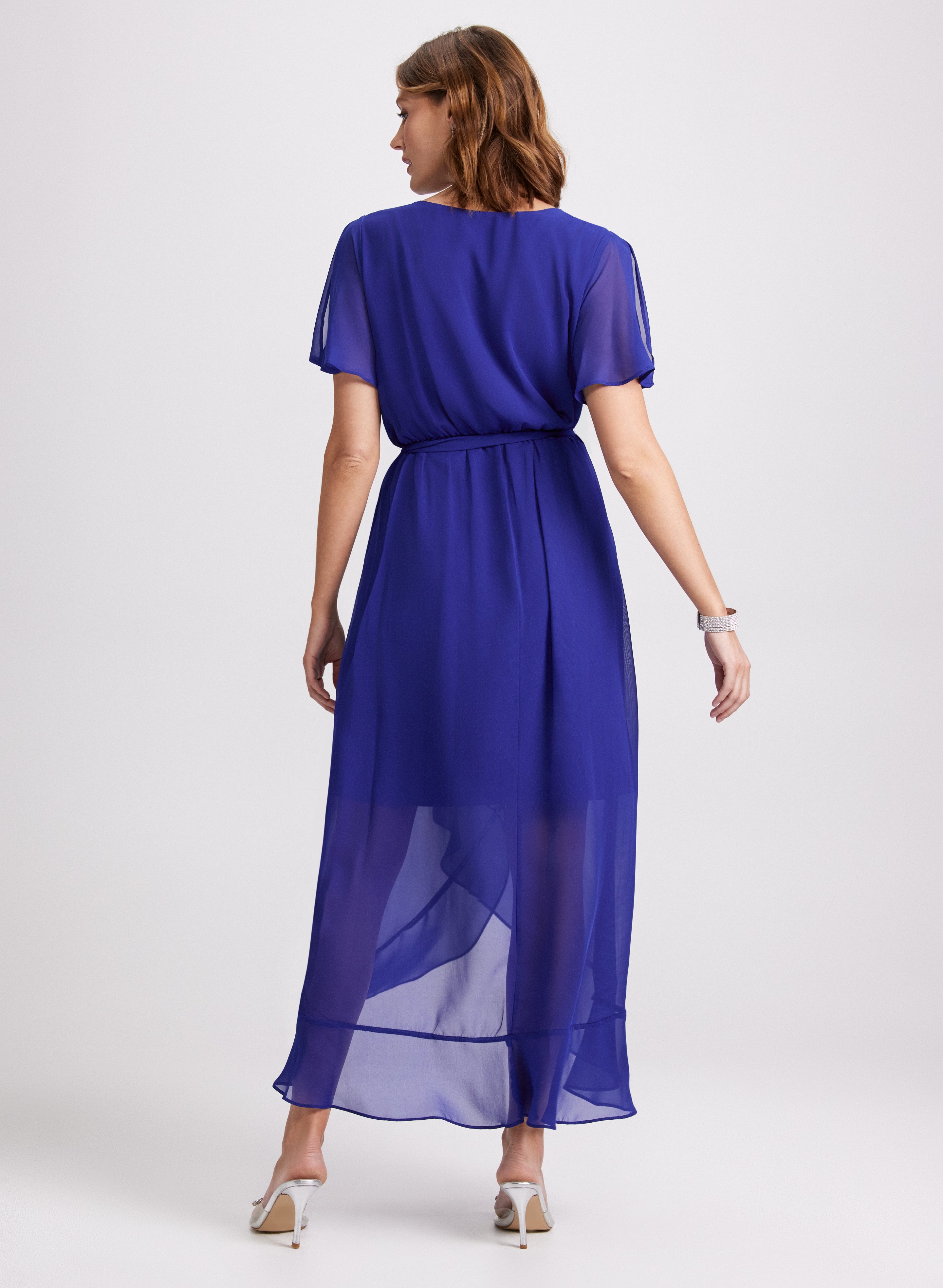 Flare Sleeve Wrap Over Dress for Women - Elegant V-Neck A-Line Midi Dress with Ruffle Sleeves for Date Night, Party & Special Occasions