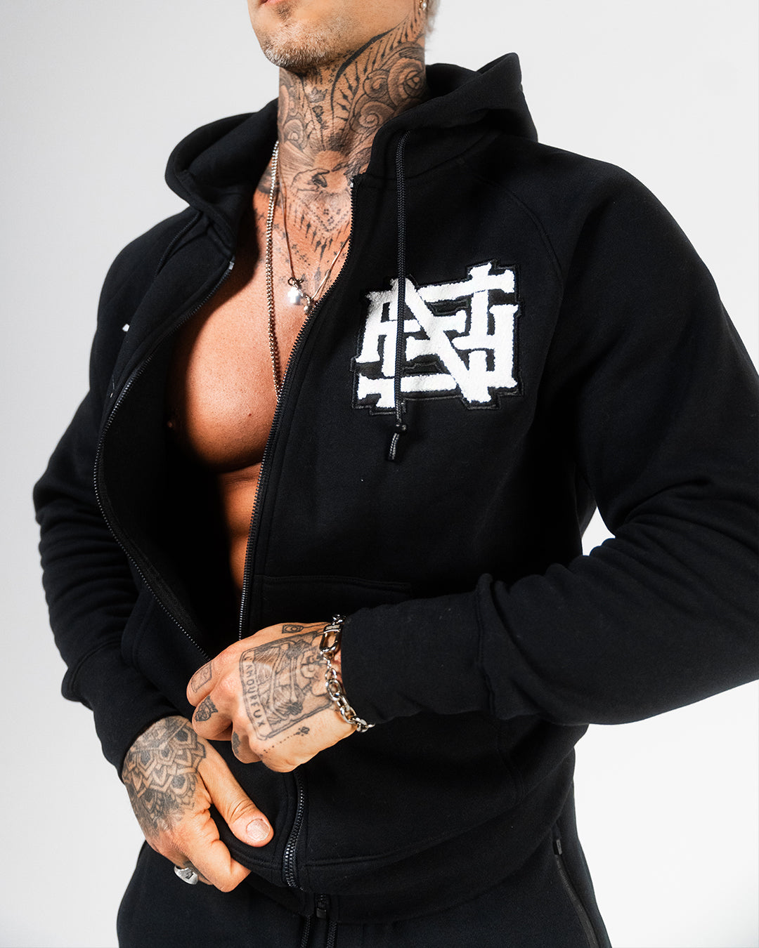 Varsity Patch Zip Up Hoodie - Black | Stylish & Comfortable Pullover for Men & Women | Perfect for Casual Wear, Street Fashion & College Outfits
