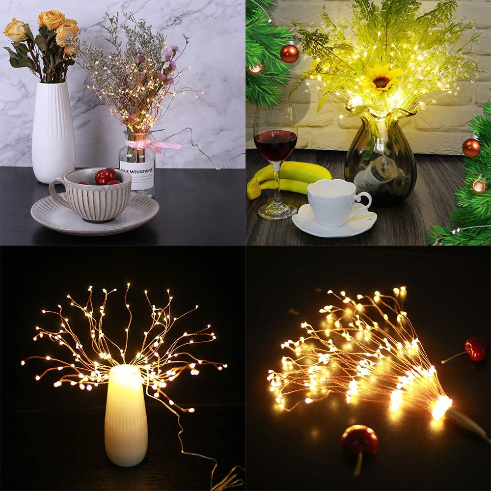 2 Pack Starburst Sphere Fairy Lights - 200 LED Firework Lights with 8 Modes & Dimmable Remote Control, Waterproof Copper Wire Hanging Lights for Outdoor Patio, Garden, Christmas Decorations (Battery Operated) - Perfect for Parties, Weddings & Holiday Displays
