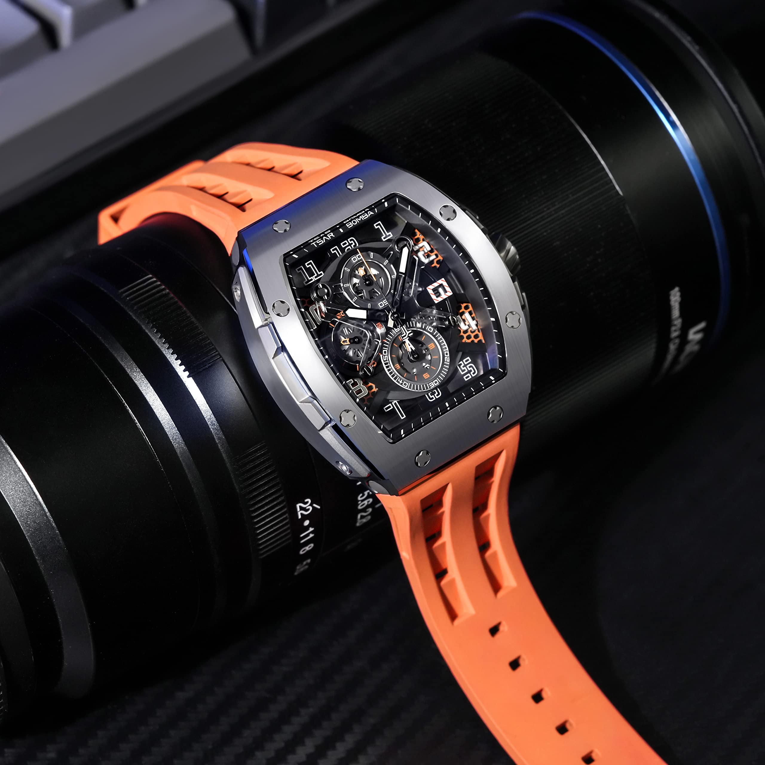Luxury Men's Watch - 50M Waterproof Tonneau Chronograph with Japanese Quartz Movement & Silicone Band - Perfect for Business, Casual Wear & Gifts for Men