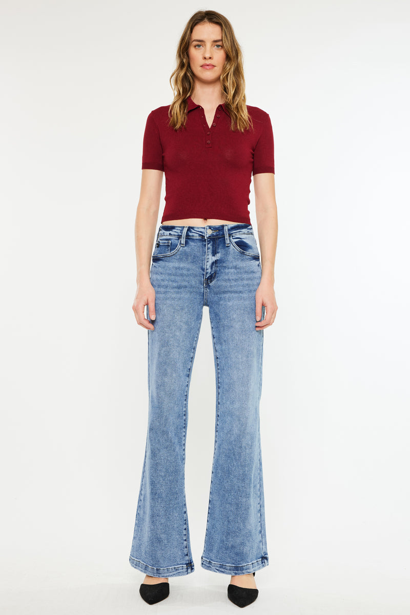 Avonlea Essentials High Rise Wide Leg Flare Jeans for Women - Trendy Vintage 70s Denim Pants for Casual Outfits & Retro Style