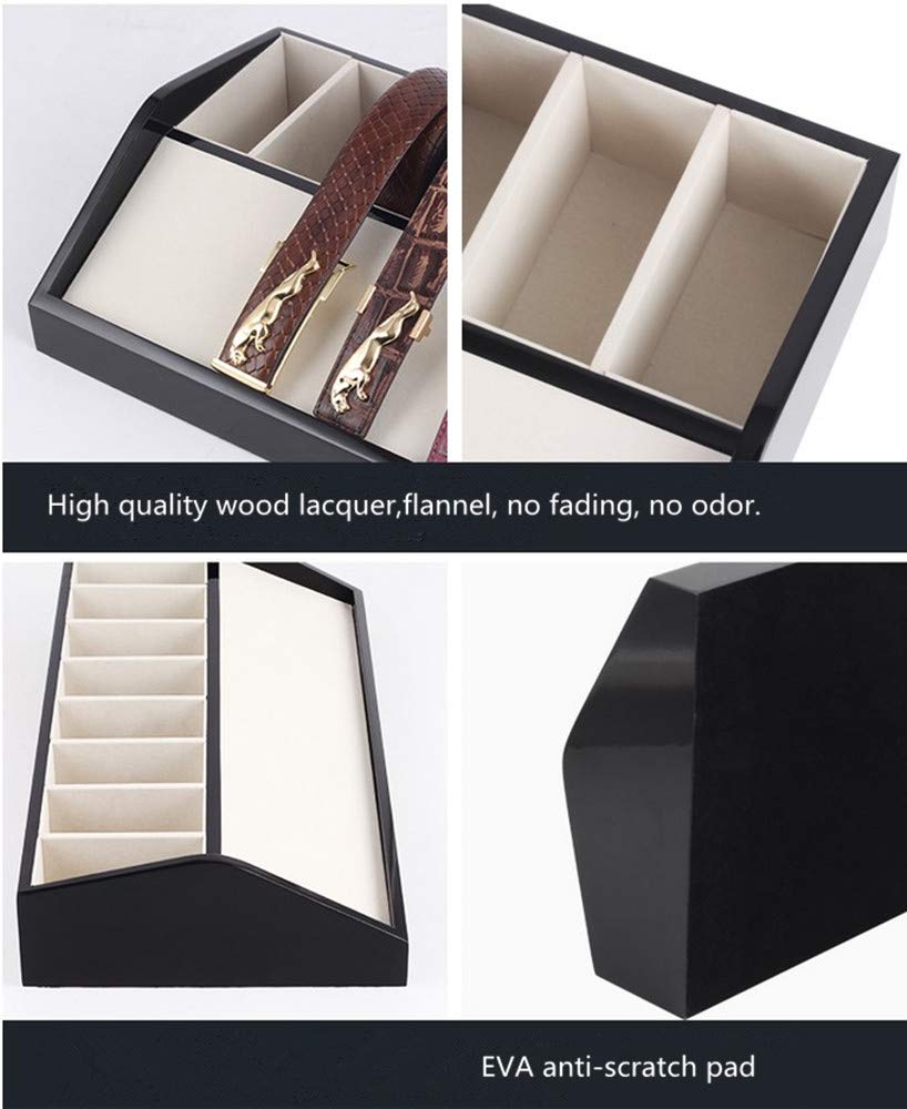 Premium Wooden Belt Display Box with 6 Grids - Black Belt Organizer Stand for Retail Stores & Boutiques | Perfect for Jewelry, Accessories & Leather Belt Showcase