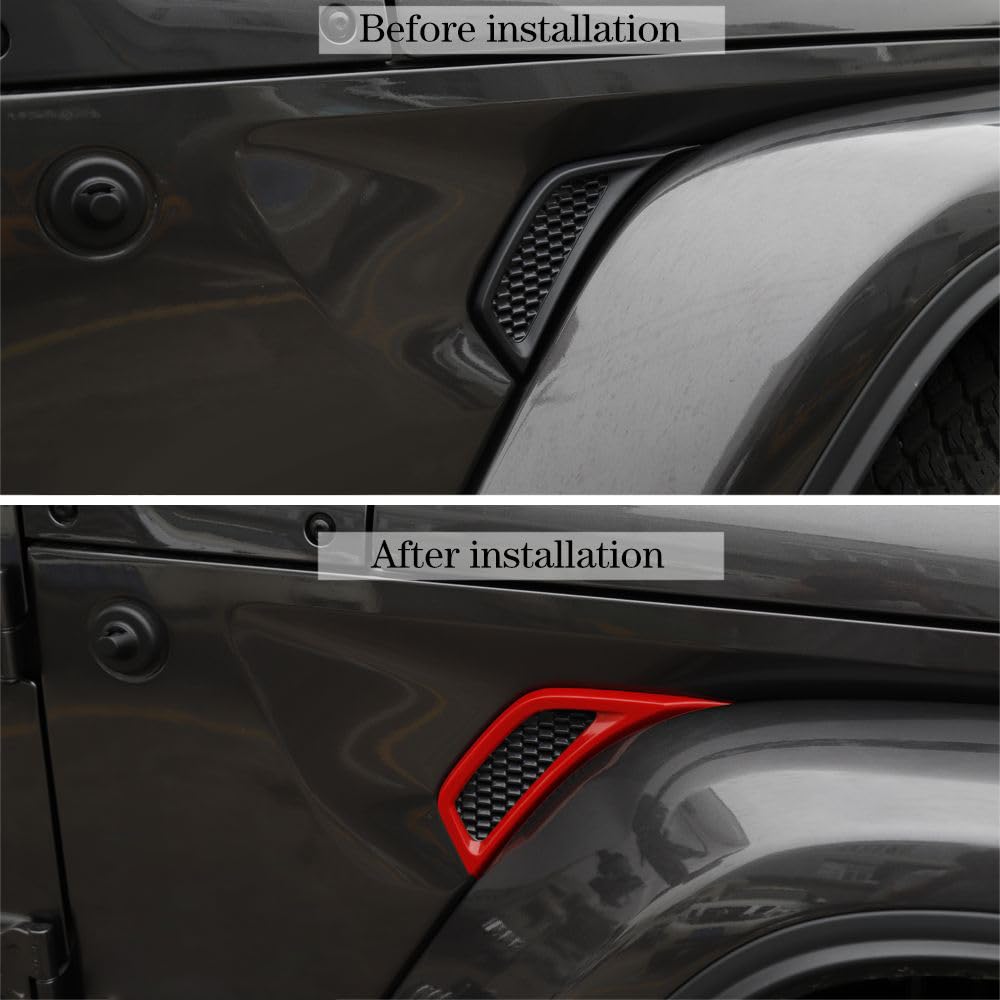 JeCar Fender Air Vent Trim - Exterior Accessories for Jeep Wrangler 2018-2023 JL/JLU & Gladiator JT - Red - Upgrade Your Off-Road Vehicle Style for Trail Adventures & Urban Driving