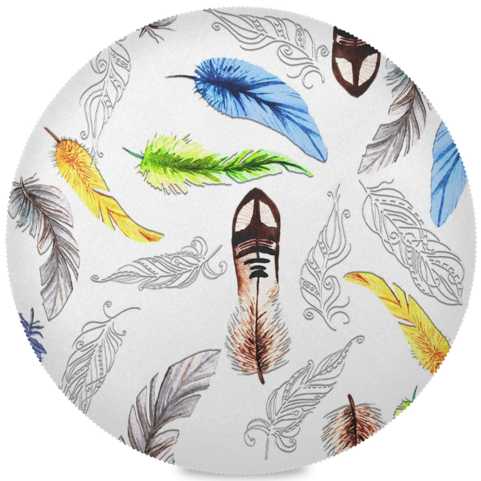 Bohemian Colorful Feather Round Placemats Set of 6 - Washable & Heat Resistant Table Mats for Dining, Kitchen Decor - Perfect for Boho Style Home, Parties & Holiday Gatherings