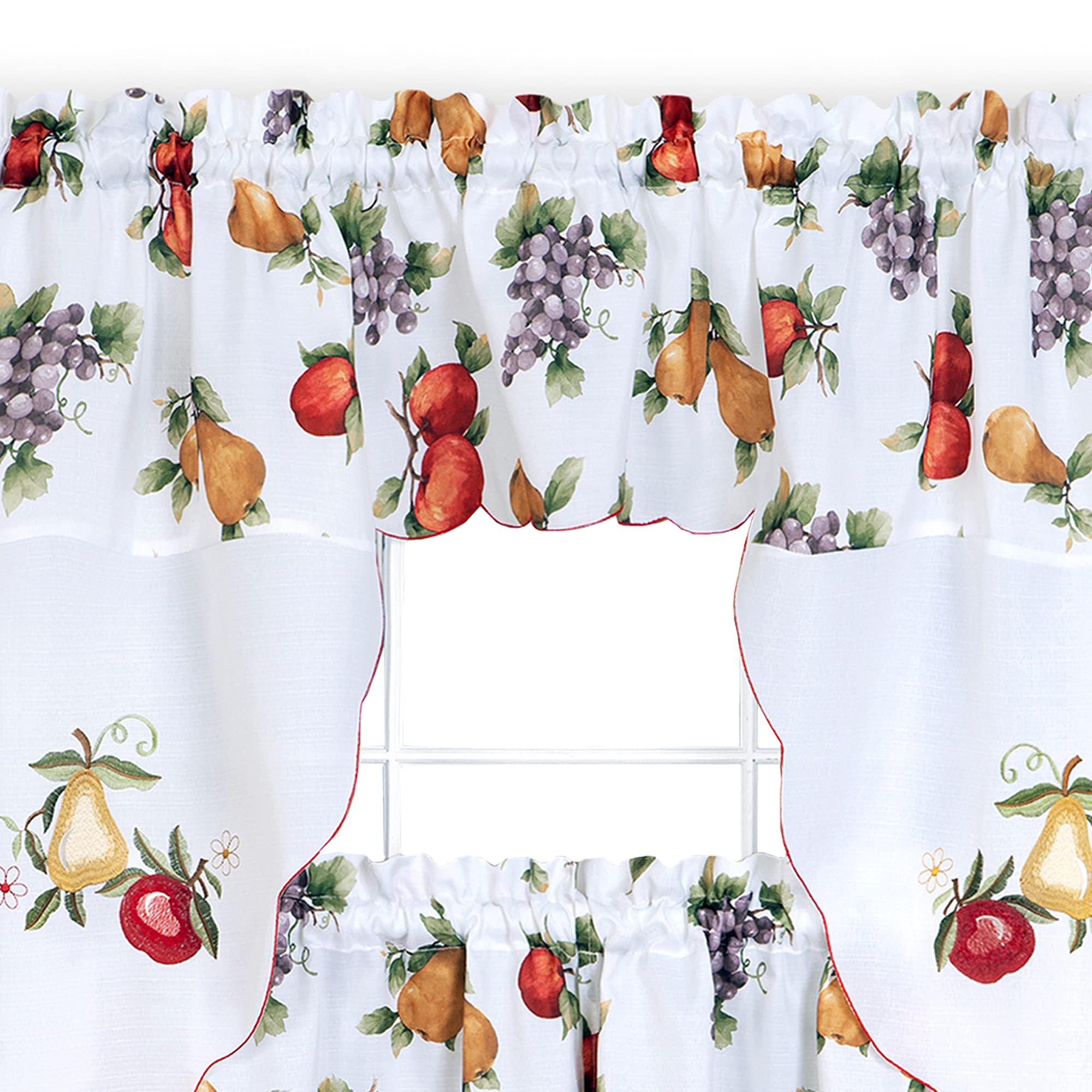PowerSellerUSA Floral Butterflies Tier Panels & Swag Curtains Set - 3-Piece Window Treatment with Valance for Kitchen, Living Room, or Cafe - Small Window Curtains 58