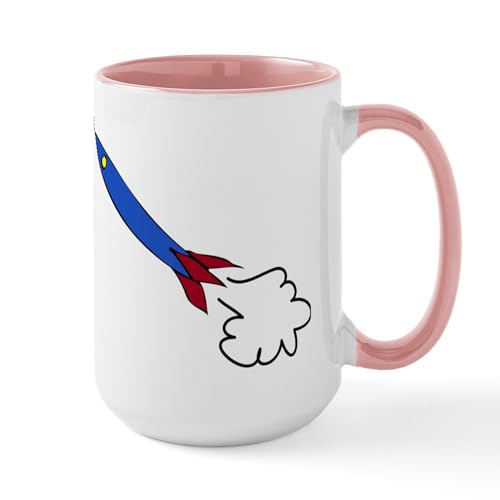 White/Pink Inside - Rocket Ship Large Mug