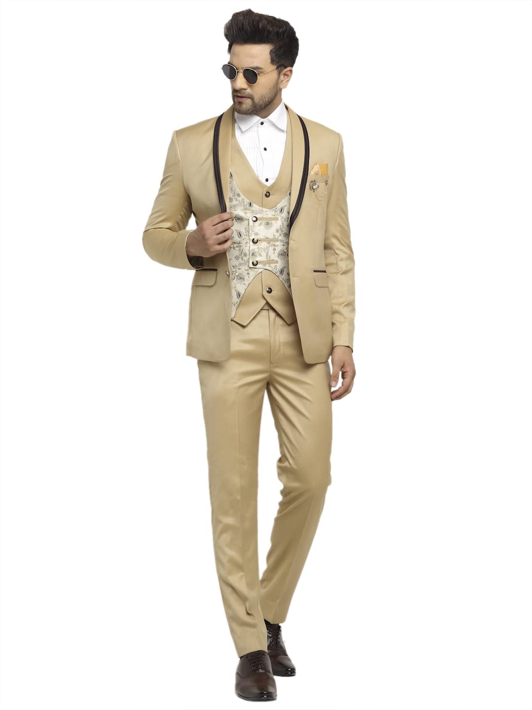 LUXURAZI Women's Designer Beige 3 Piece Suit Set - Elegant Blazer, Pants & Skirt for Office, Business & Formal Events