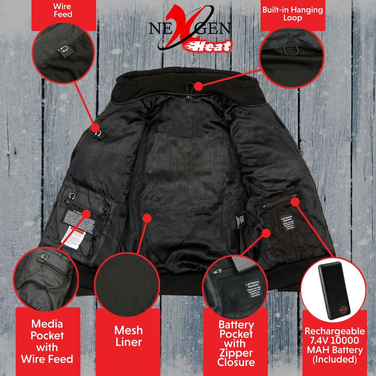 Nexgen Heat MPL2713SET Women's Black Heated Zip-Up Hoodie Jacket with Battery Pack - Warm Winter Outerwear for Hiking, Camping & Outdoor Sports