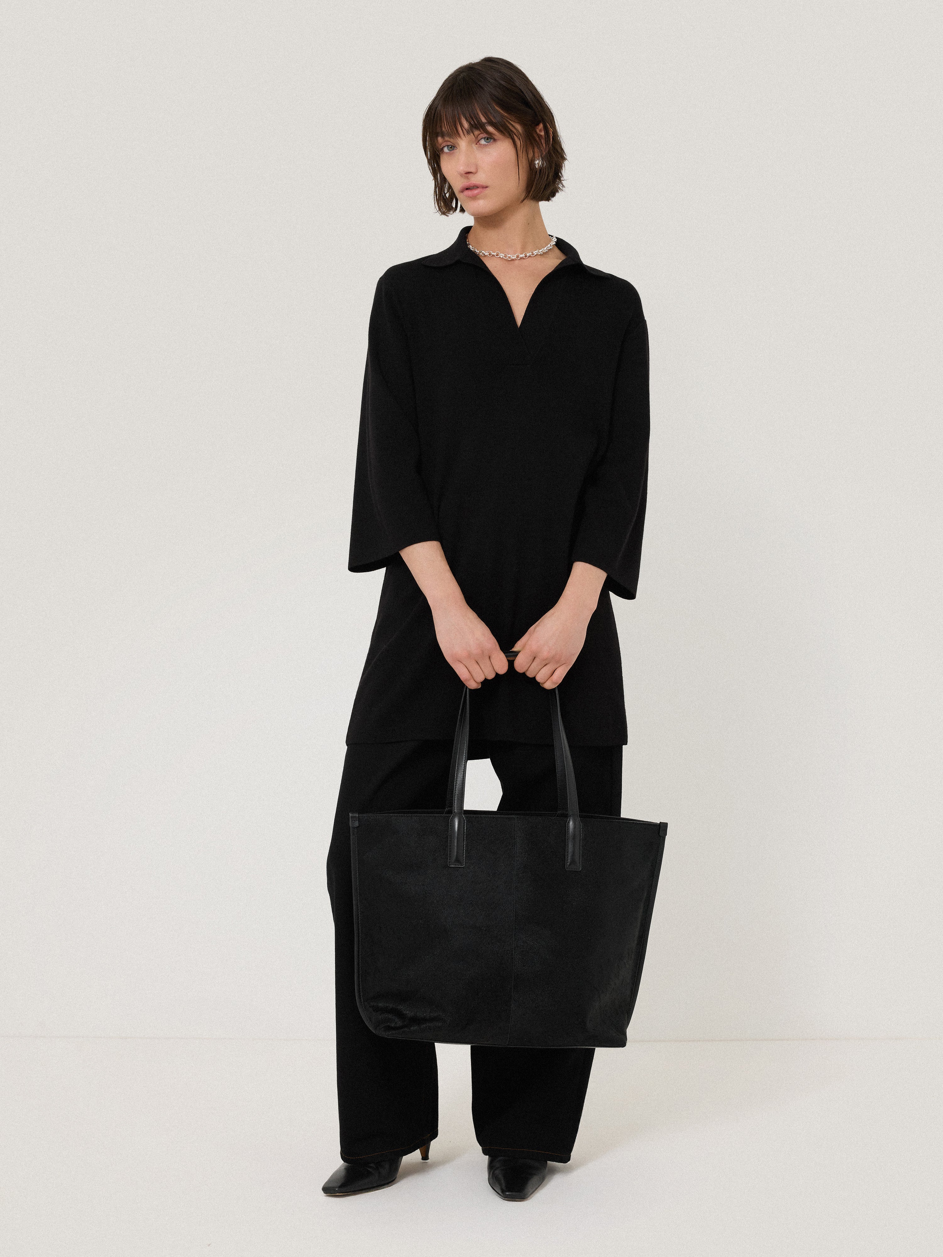 Stylish Black Knitted Kaftan Tunic for Women - Comfortable Loungewear & Beach Cover-Up