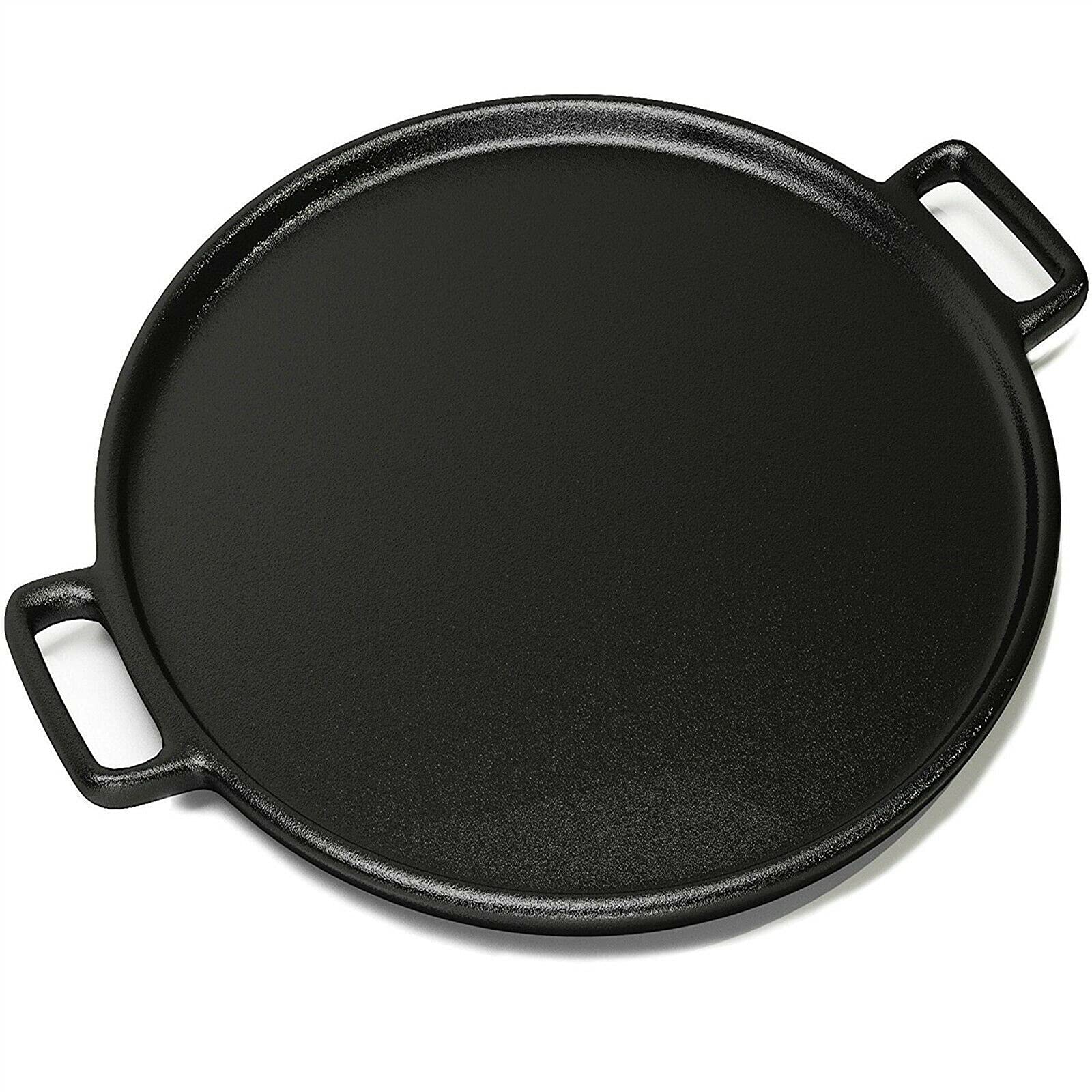 HUIJK 14 Inch Cast Iron Pizza Pan - Pre-Seasoned Skillet for Baking, Grilling & Cooking - Perfect for Oven, Stovetop & Outdoor BBQ Use