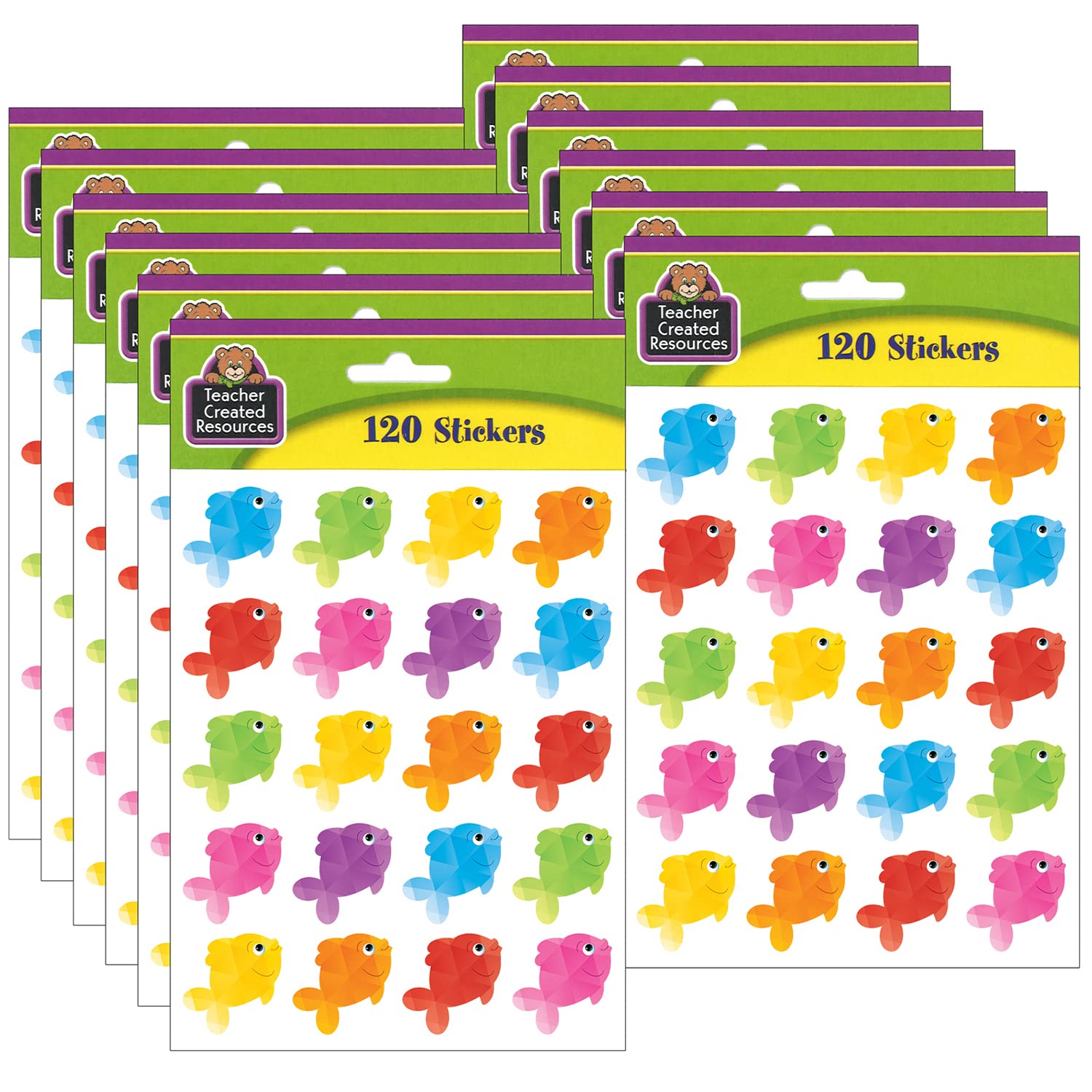 Colorful Fish Stickers for Teachers - 120 Stickers per Pack, 12 Packs Total - Perfect for Classroom Rewards, Scrapbooking & Kids' Art Projects